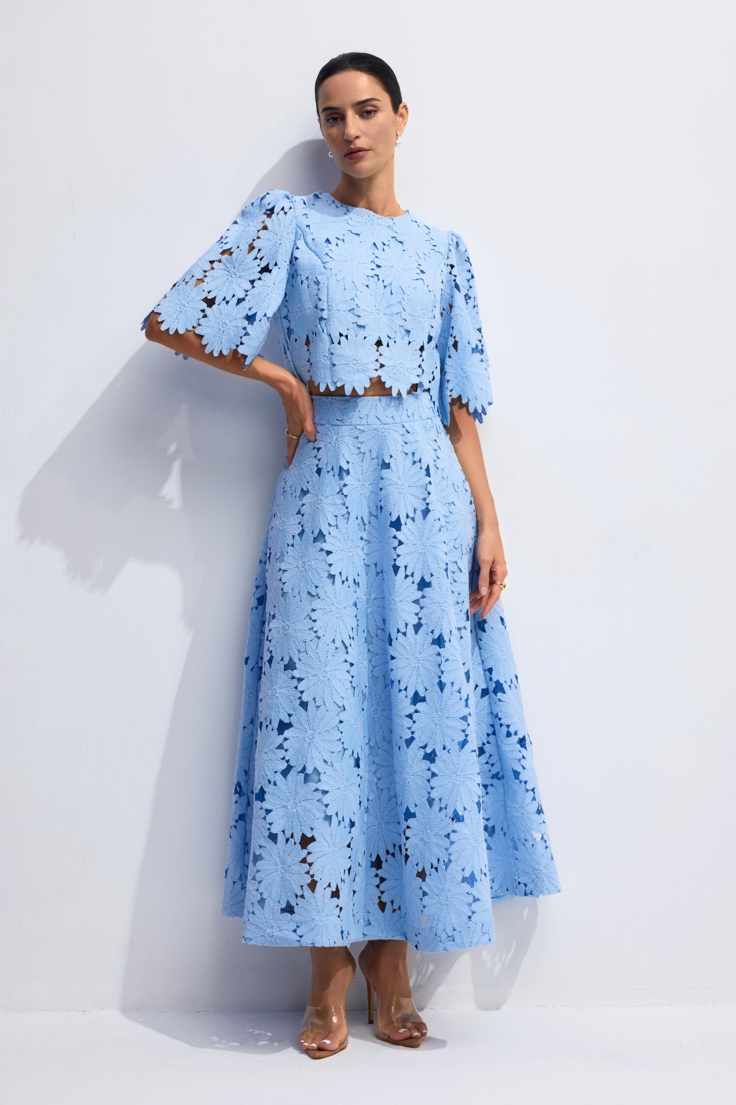 Classy Lace Embroidered Top and Maxi Skirt Set