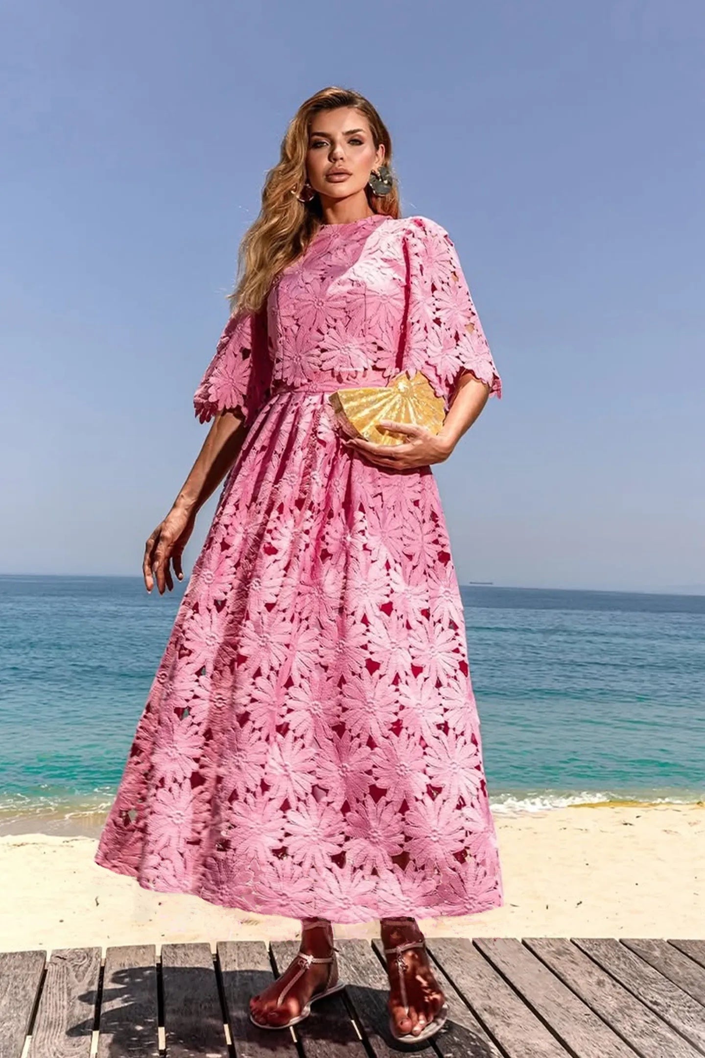 Classy Lace Embroidered Top and Maxi Skirt Set