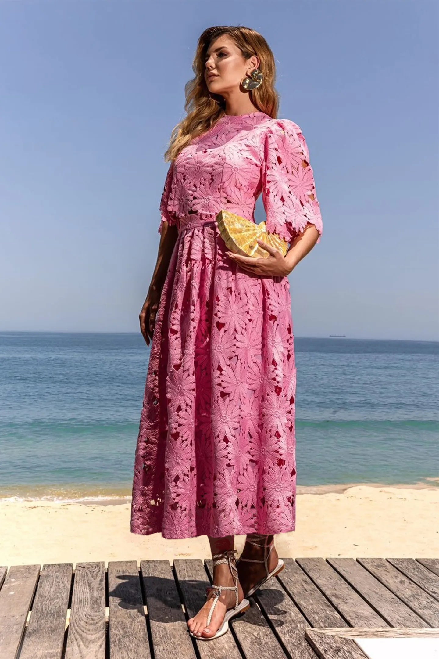 Classy Lace Embroidered Top and Maxi Skirt Set