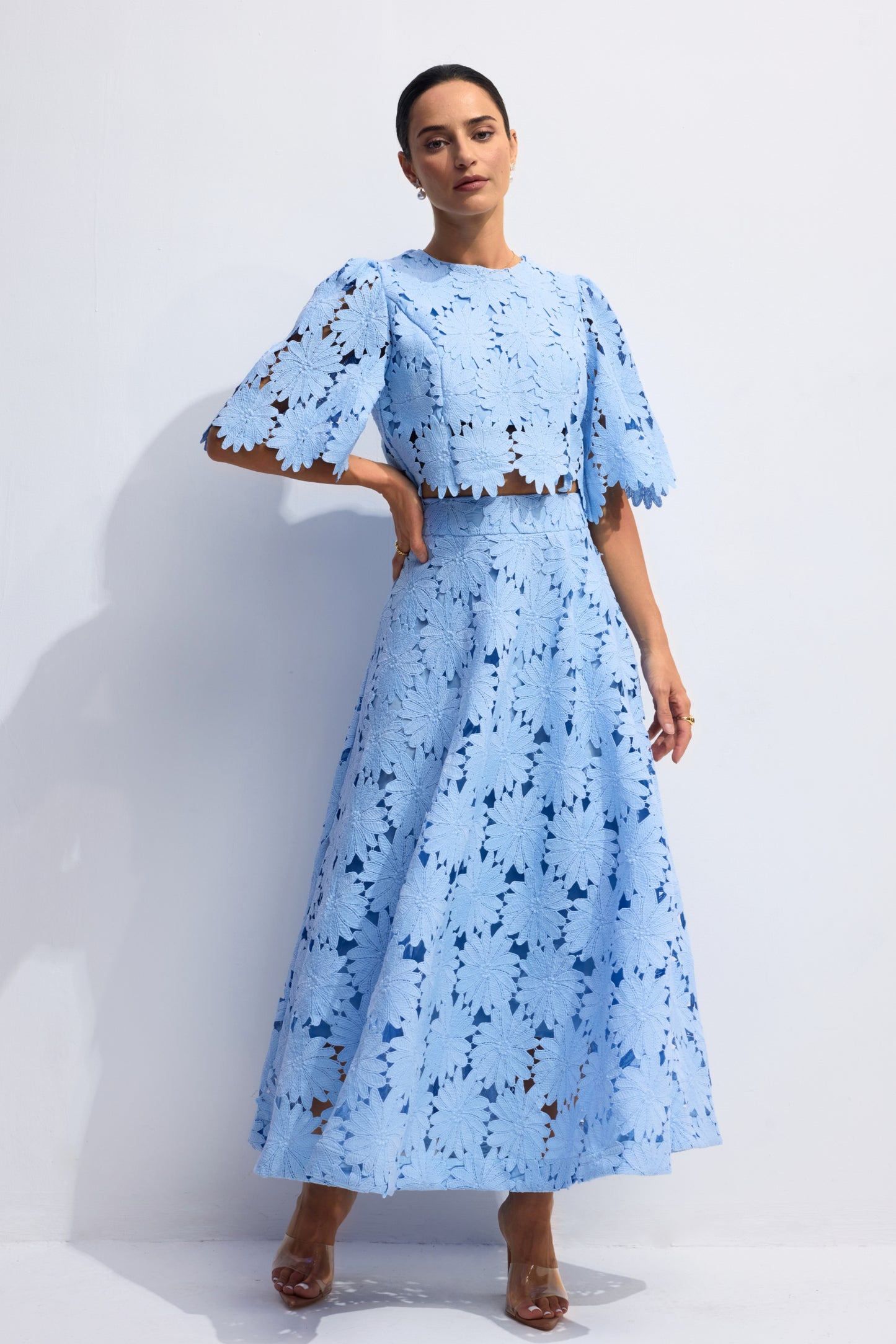 Classy Lace Embroidered Top and Maxi Skirt Set