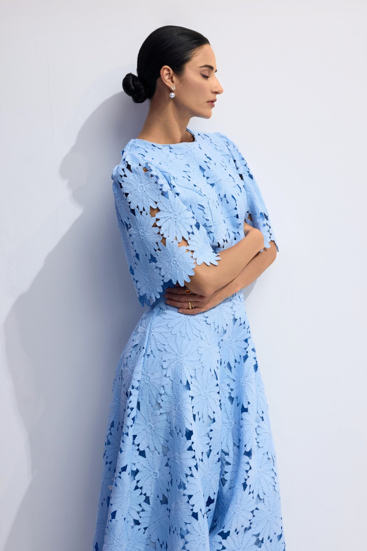 Classy Lace Embroidered Top and Maxi Skirt Set