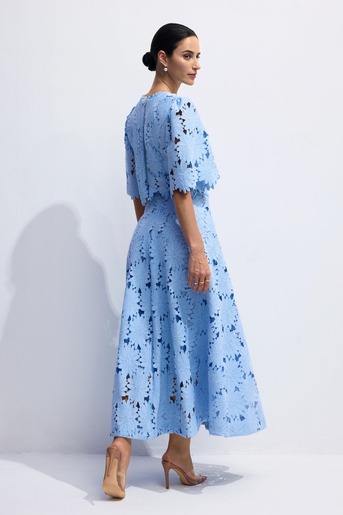 Classy Lace Embroidered Top and Maxi Skirt Set