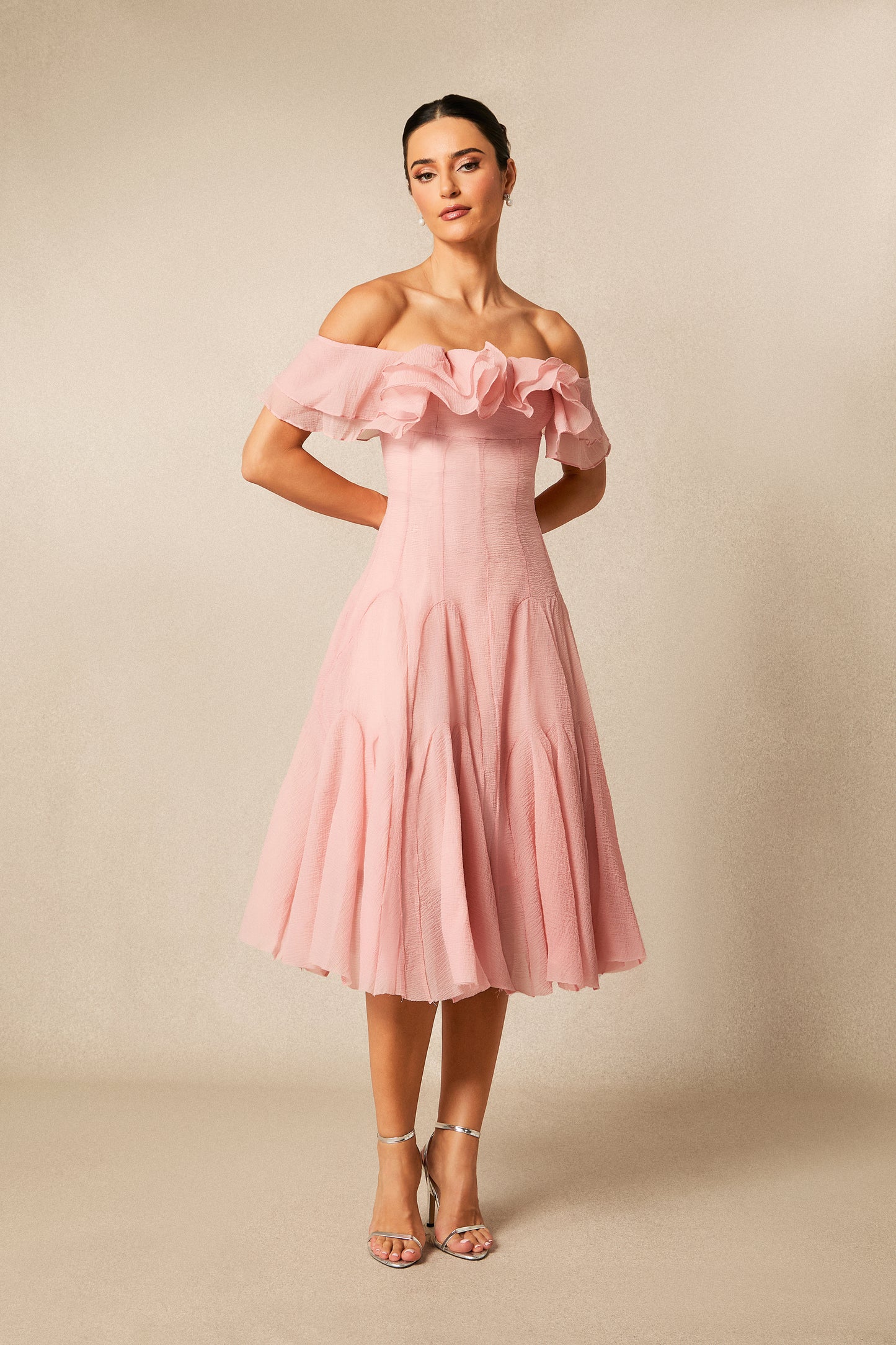 Sophisticated Off-Shoulder Ruffle Midi Dress