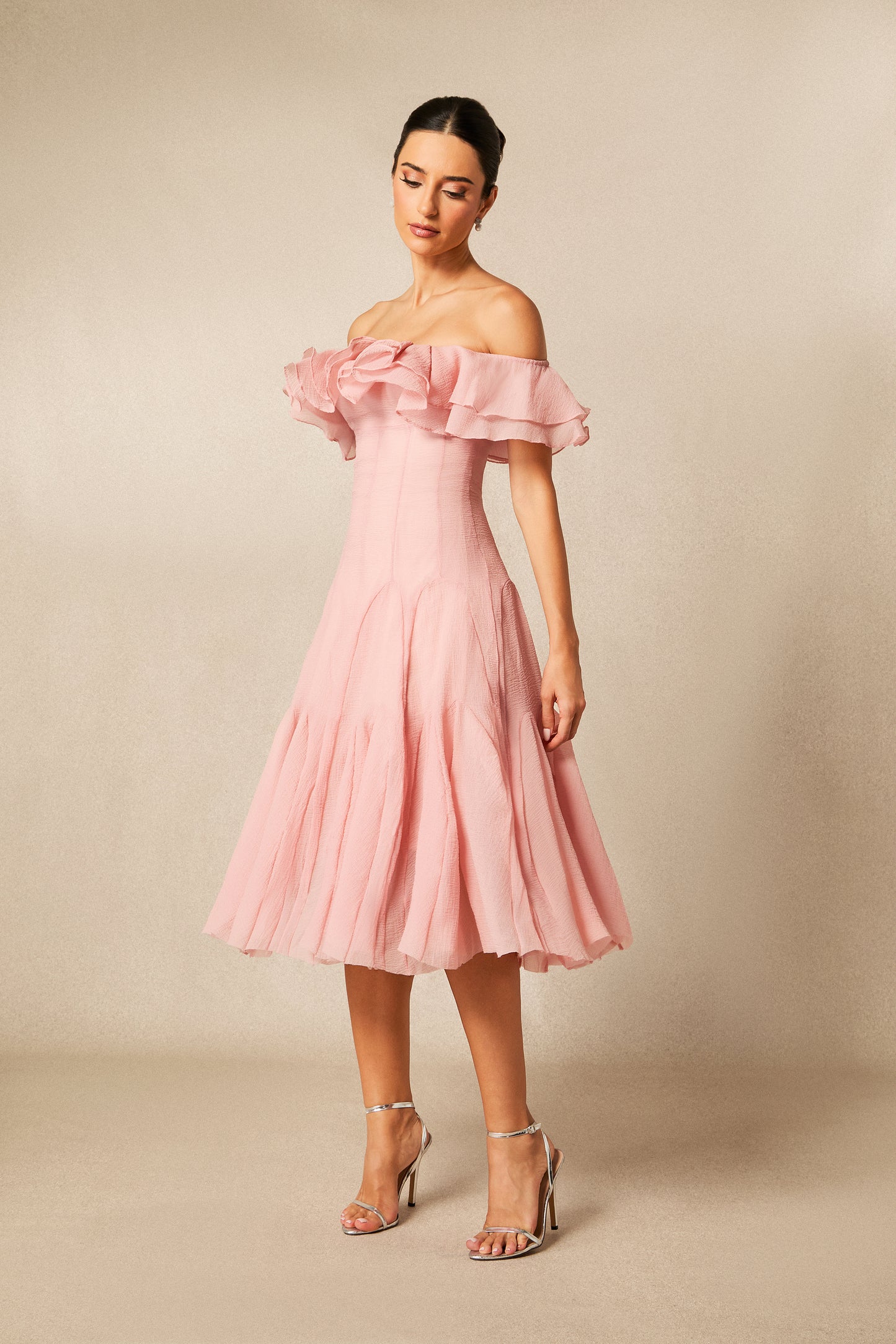 Sophisticated Off-Shoulder Ruffle Midi Dress