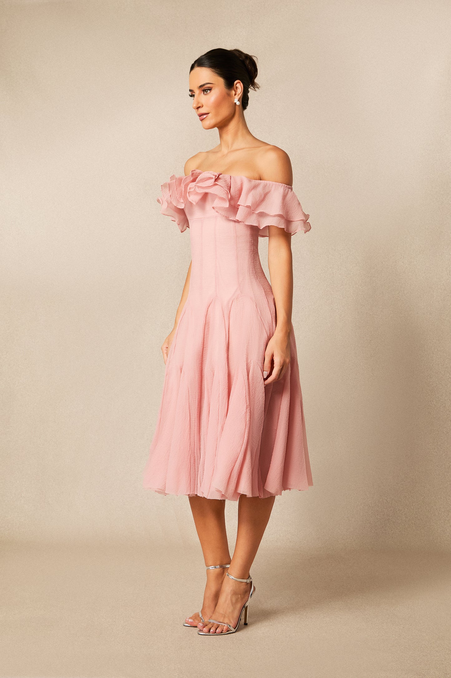Sophisticated Off-Shoulder Ruffle Midi Dress