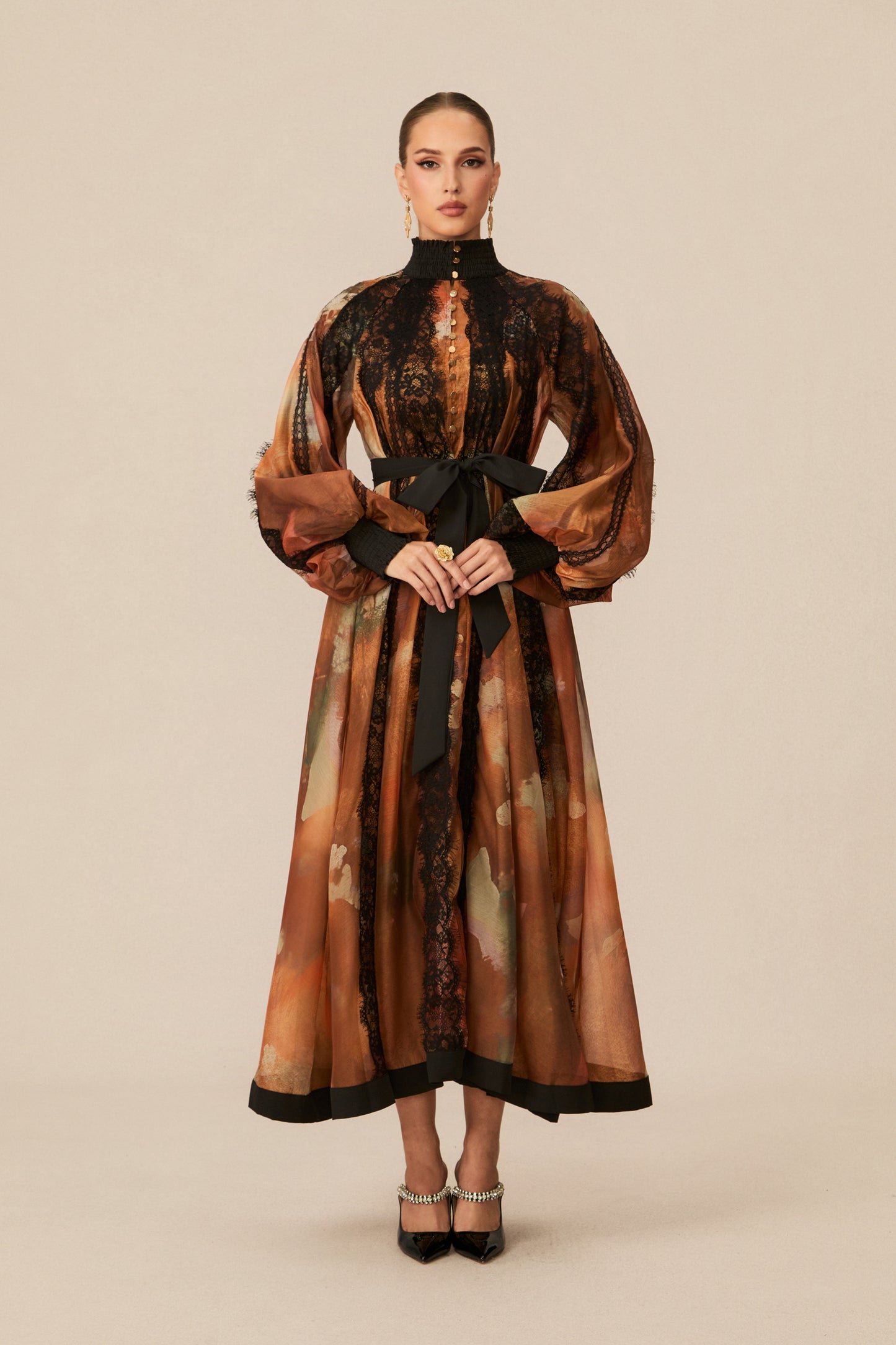 Glamorous Orange Lace Panel Midi Dress