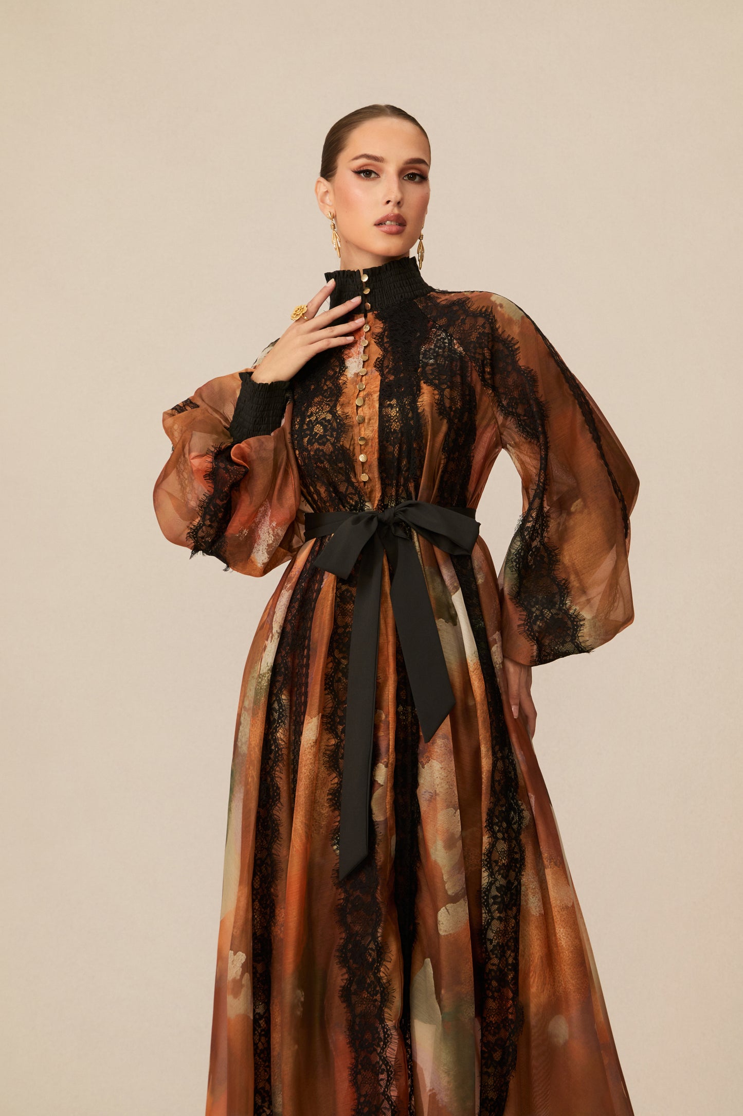 Glamorous Orange Lace Panel Midi Dress