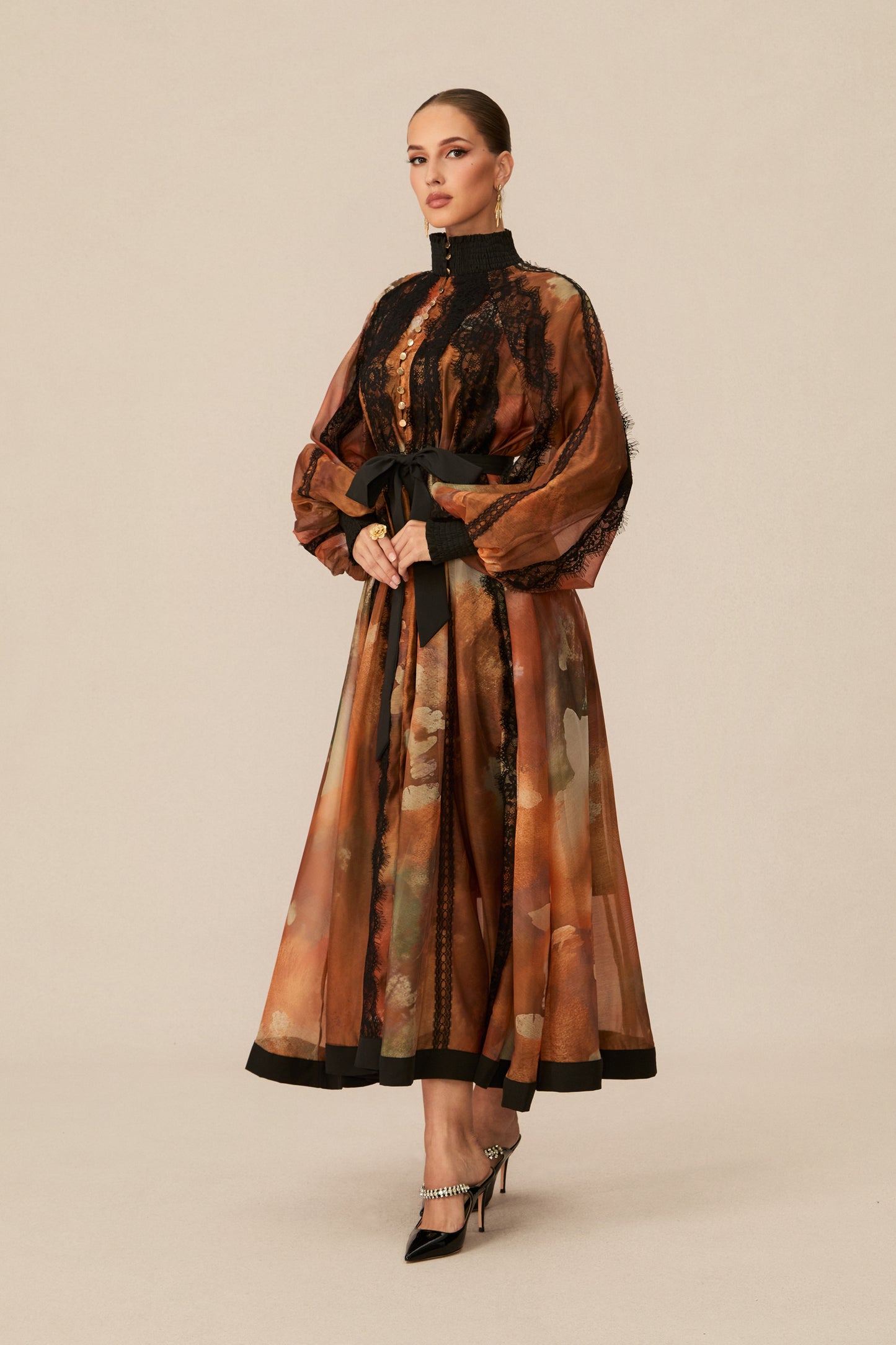 Glamorous Orange Lace Panel Midi Dress