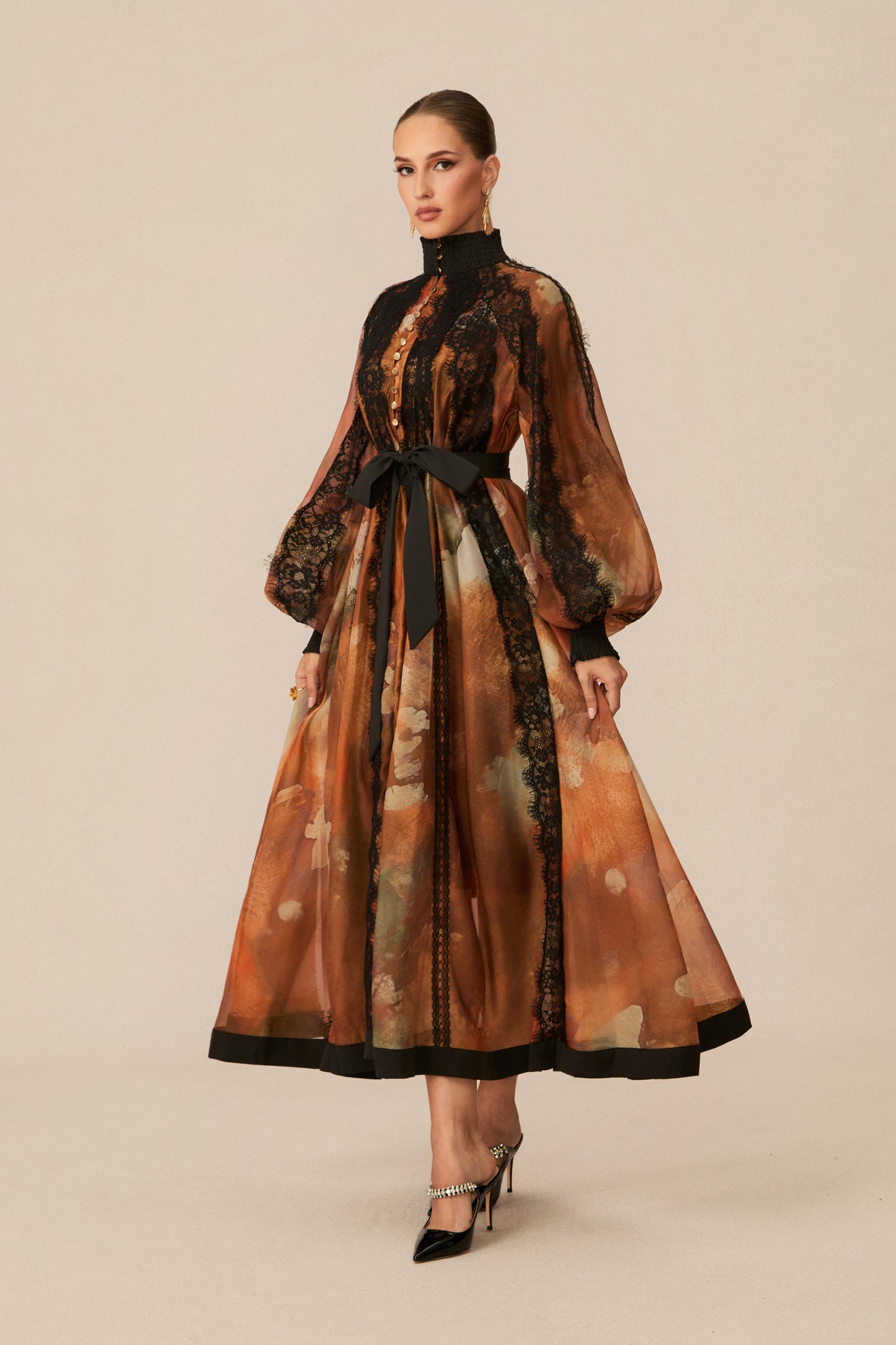 Glamorous Orange Lace Panel Midi Dress