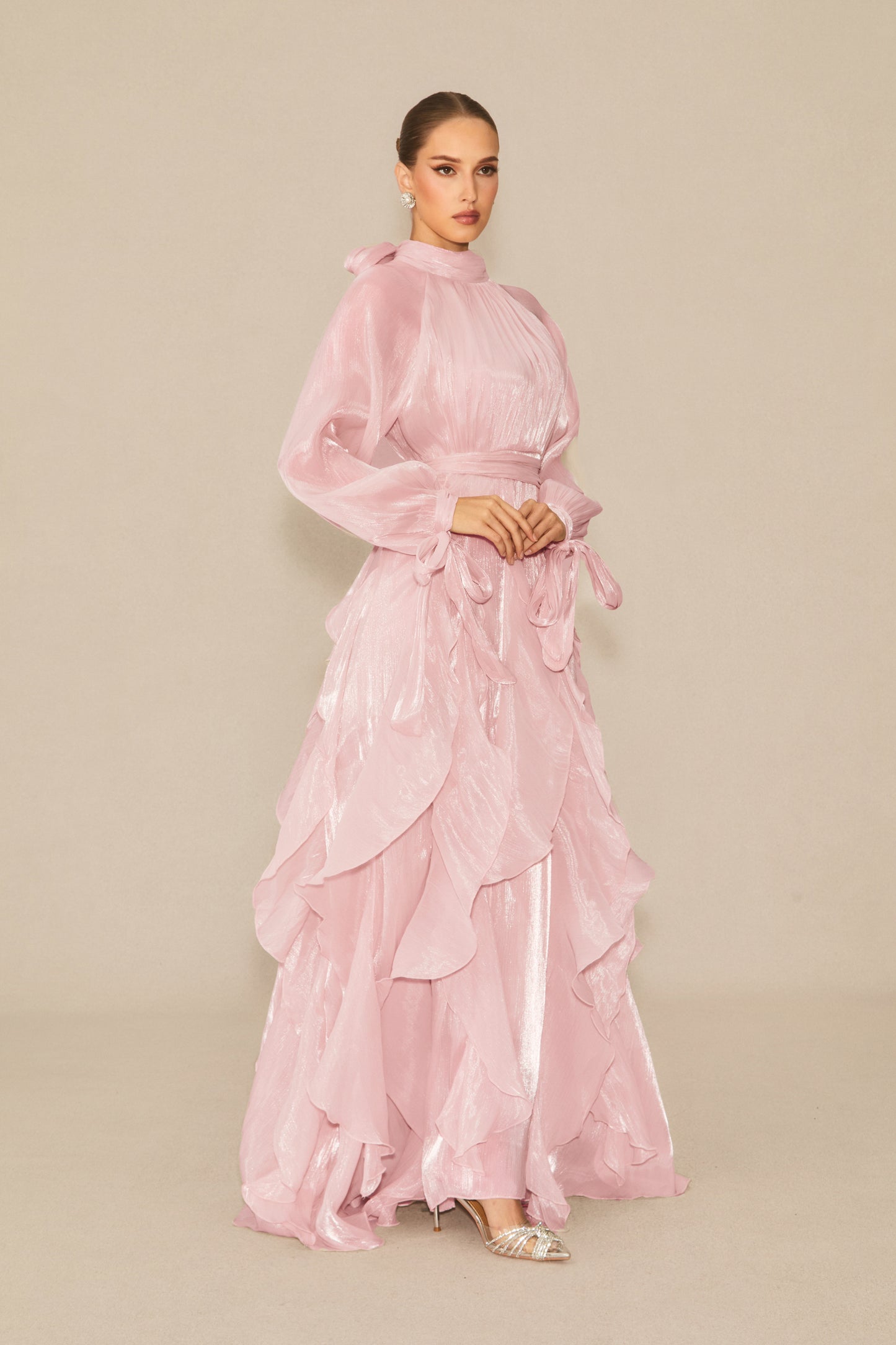 Elegant Puff Sleeve Ruffle Maxi Dress