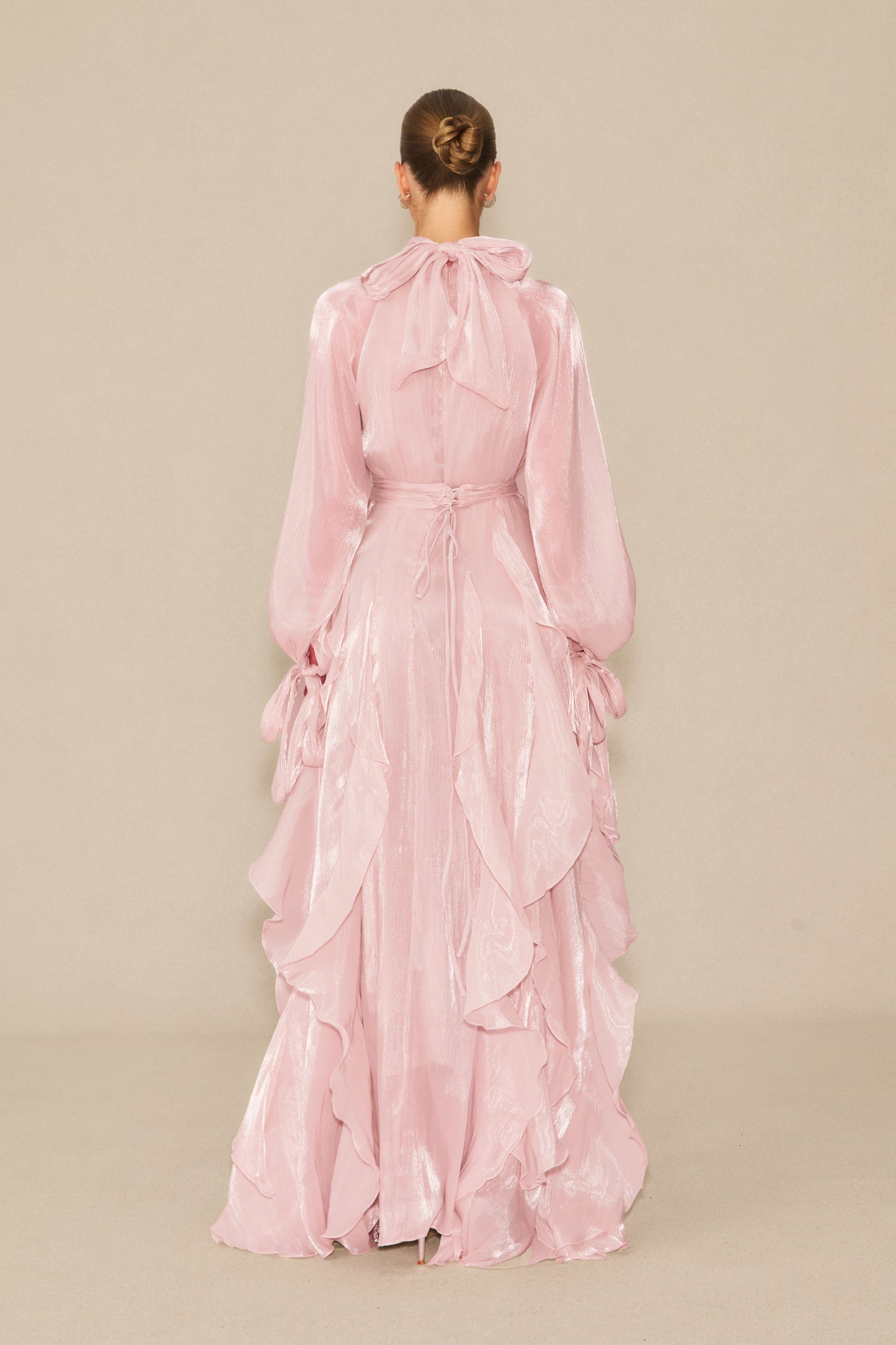 Elegant Puff Sleeve Ruffle Maxi Dress