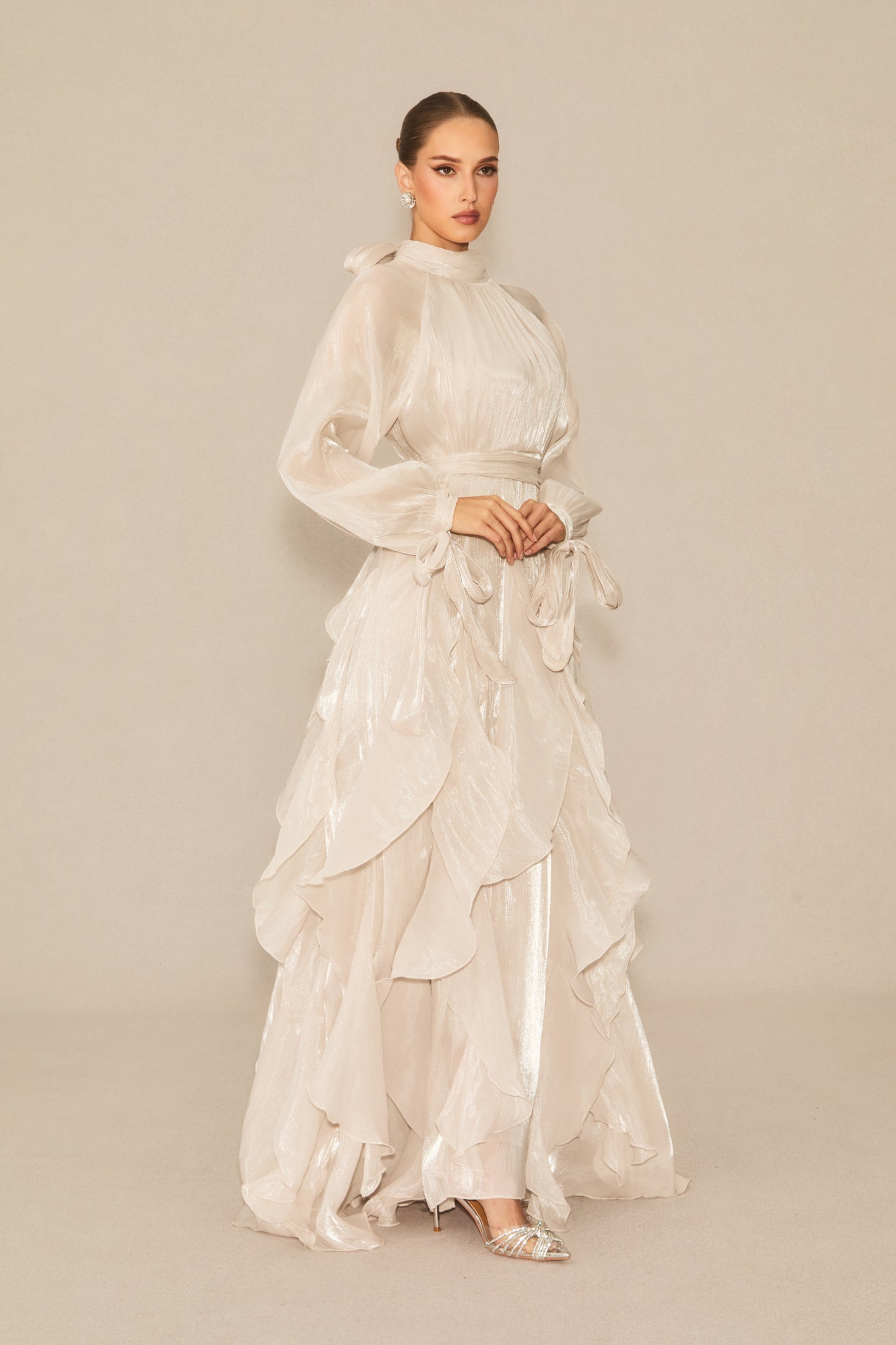 Elegant Puff Sleeve Ruffle Maxi Dress