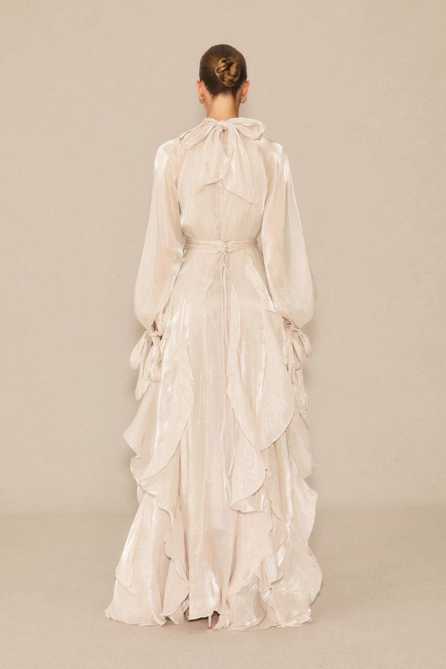 Elegant Puff Sleeve Ruffle Maxi Dress