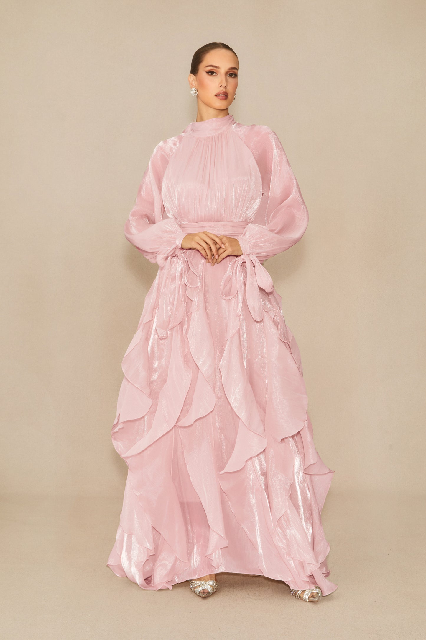 Elegant Puff Sleeve Ruffle Maxi Dress