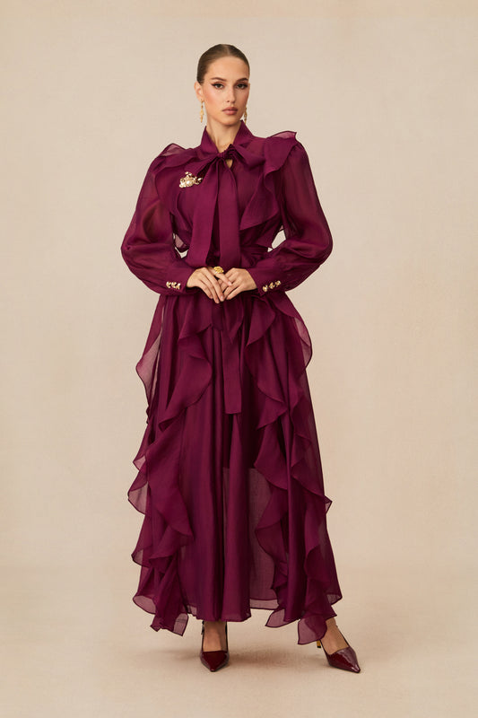 Classy Purple Layered Ruffle Maxi Dress
