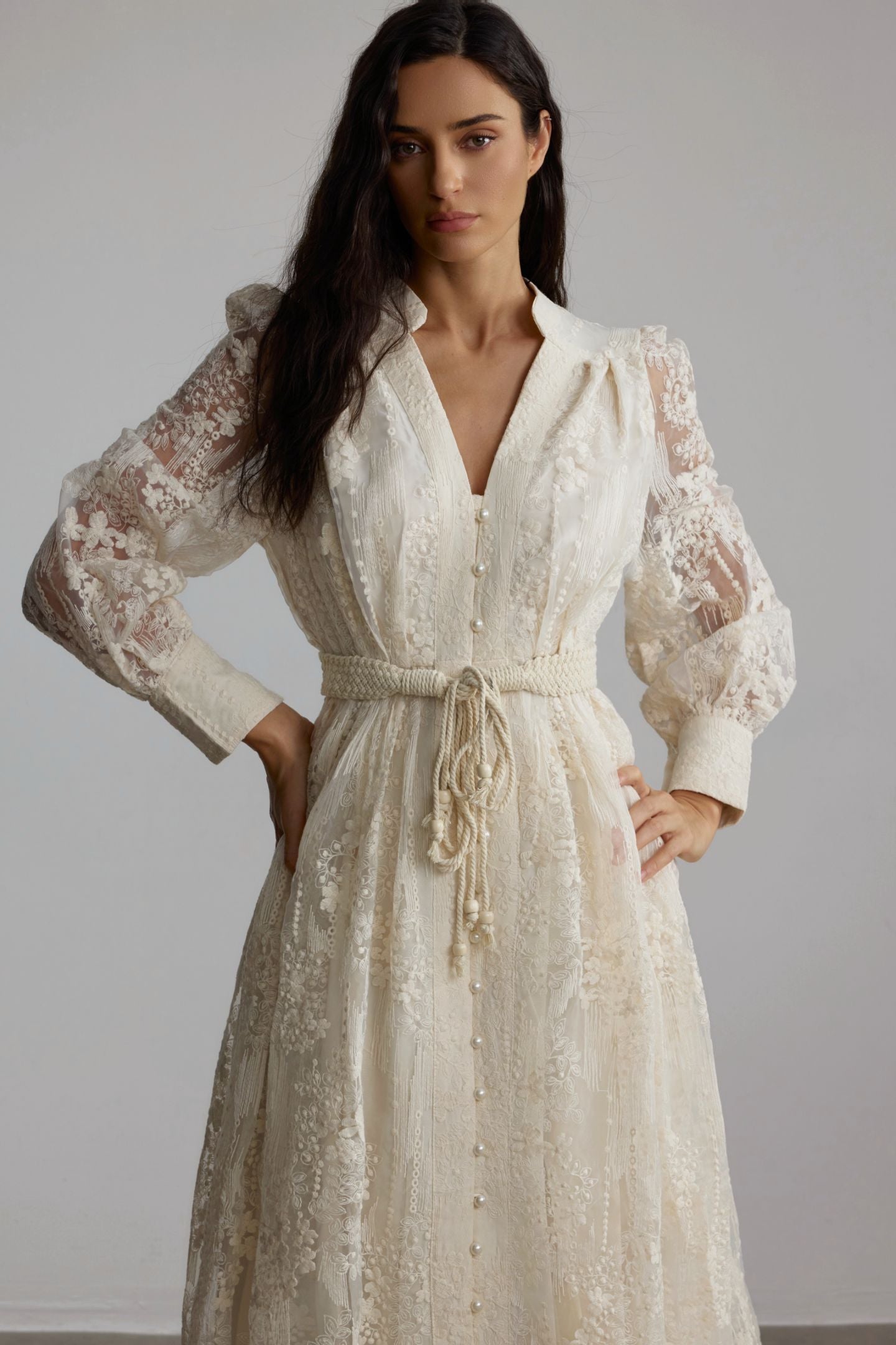 Modern Vintage Sakura Embroidered Lace Midi Dress