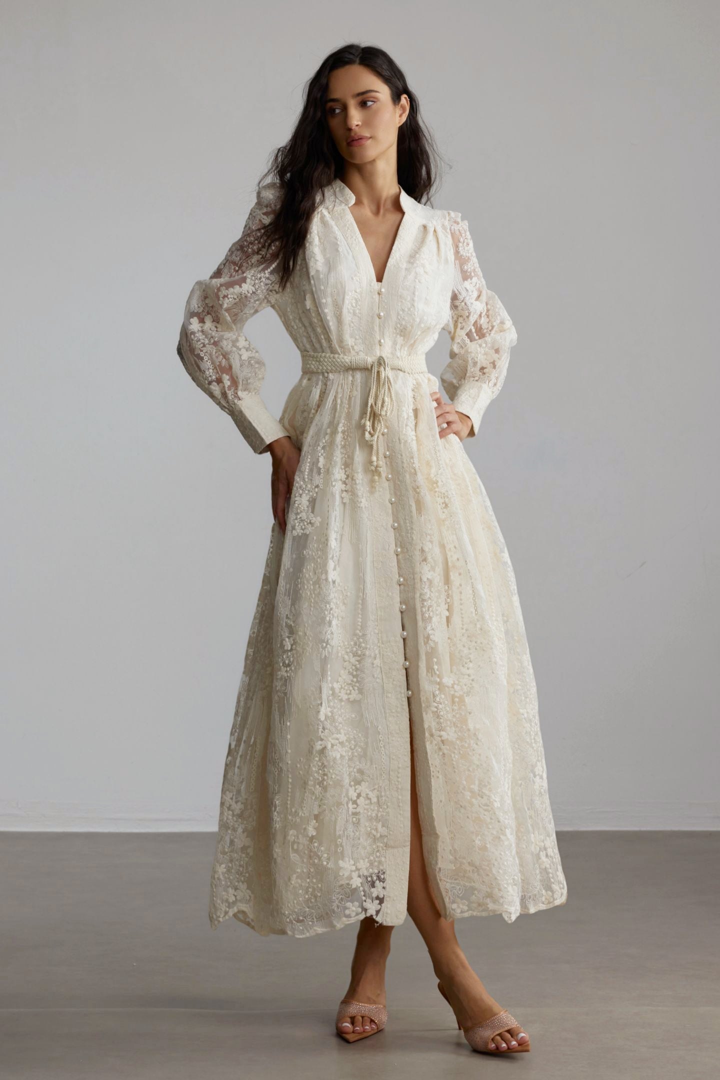Modern Vintage Sakura Embroidered Lace Midi Dress