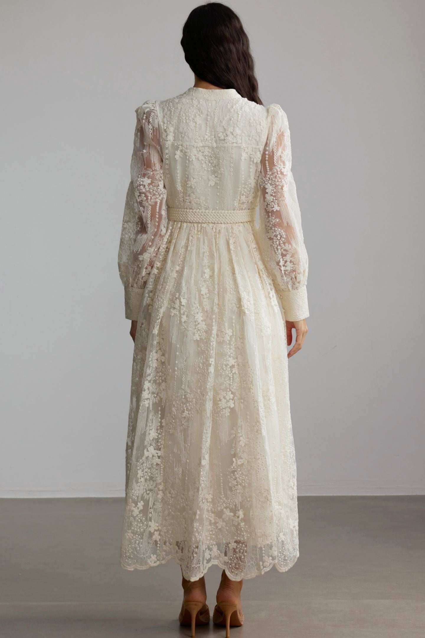 Modern Vintage Sakura Embroidered Lace Midi Dress