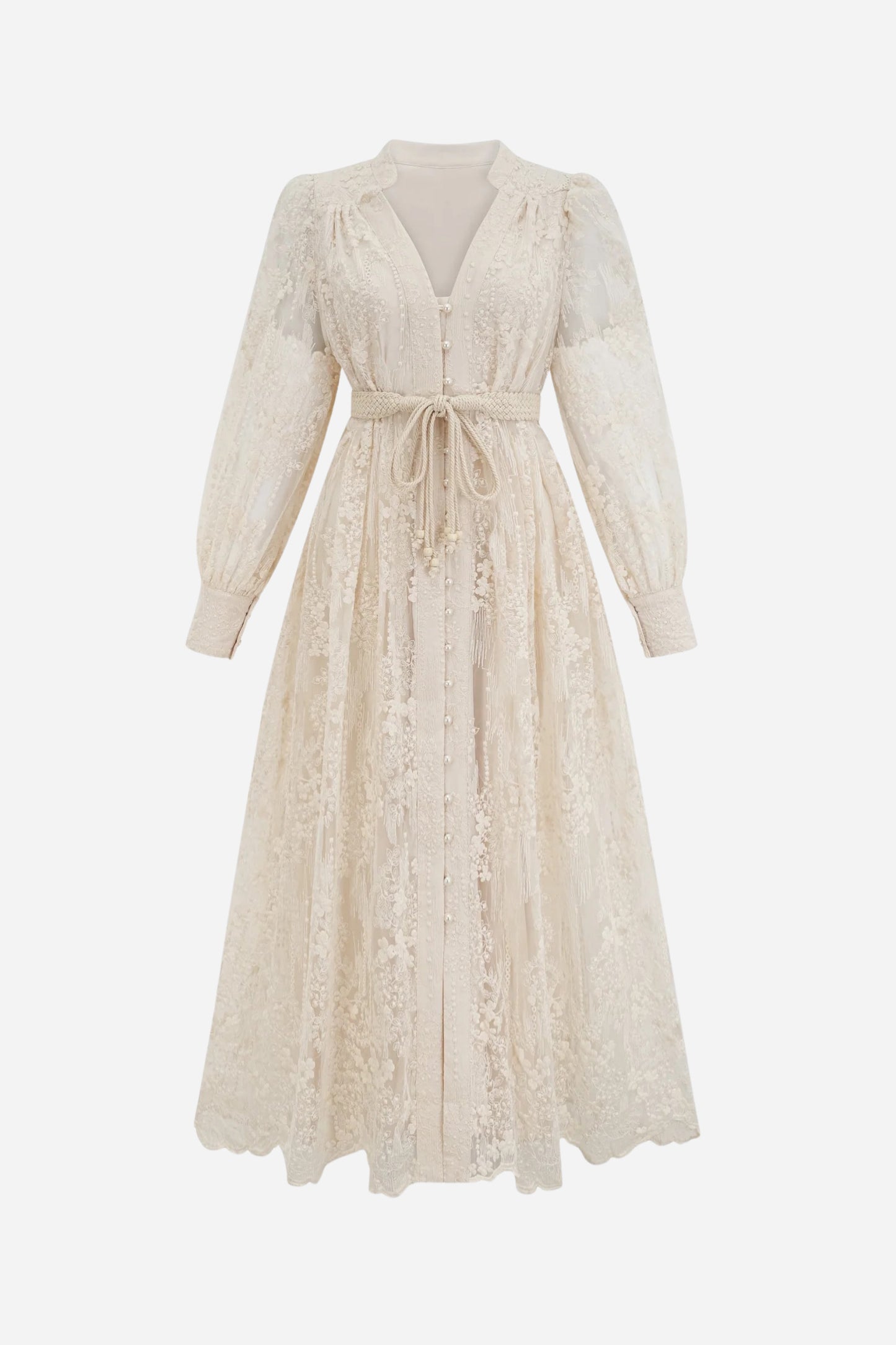 Modern Vintage Sakura Embroidered Lace Midi Dress