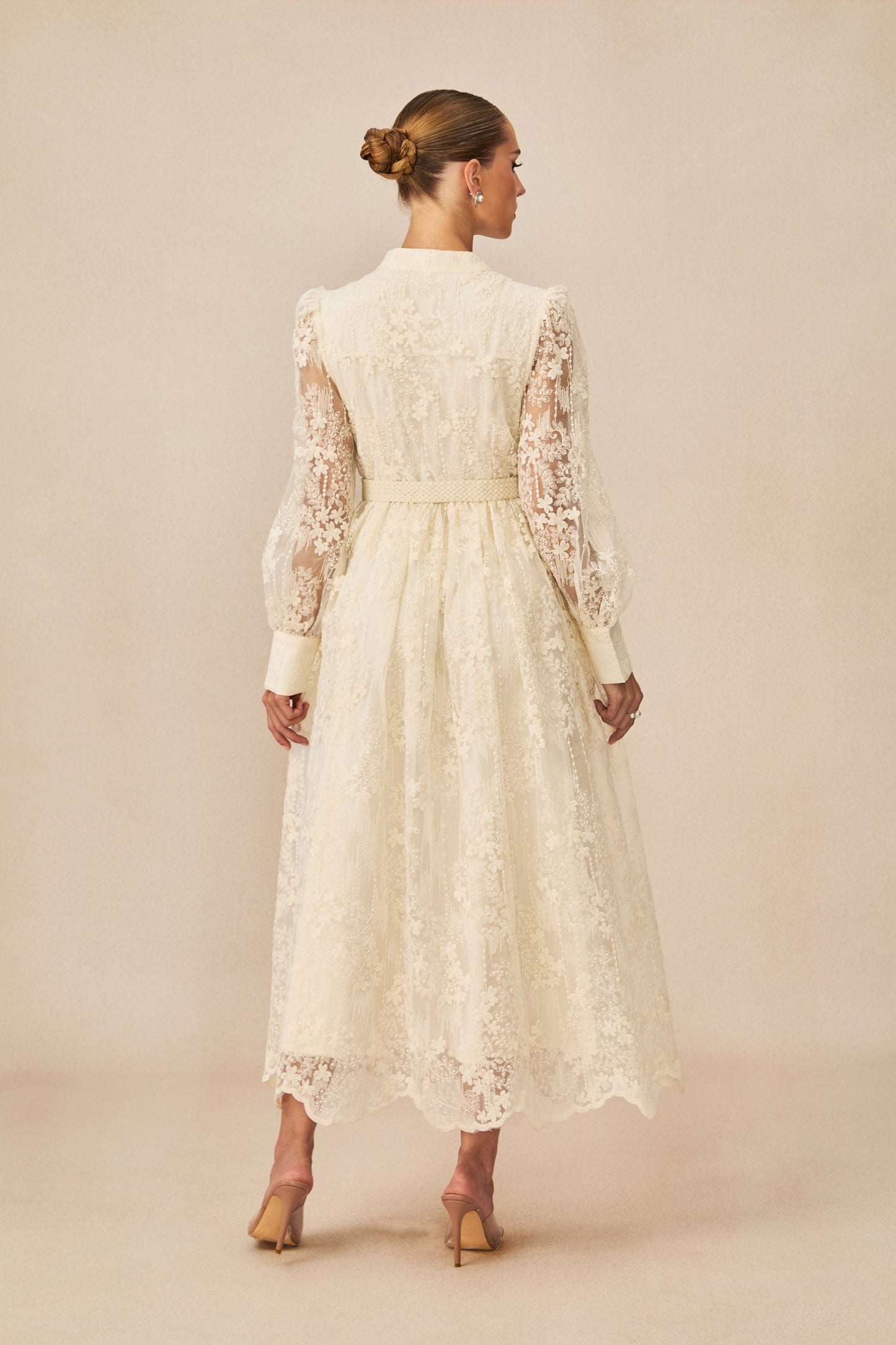 Modern Vintage Sakura Embroidered Lace Midi Dress