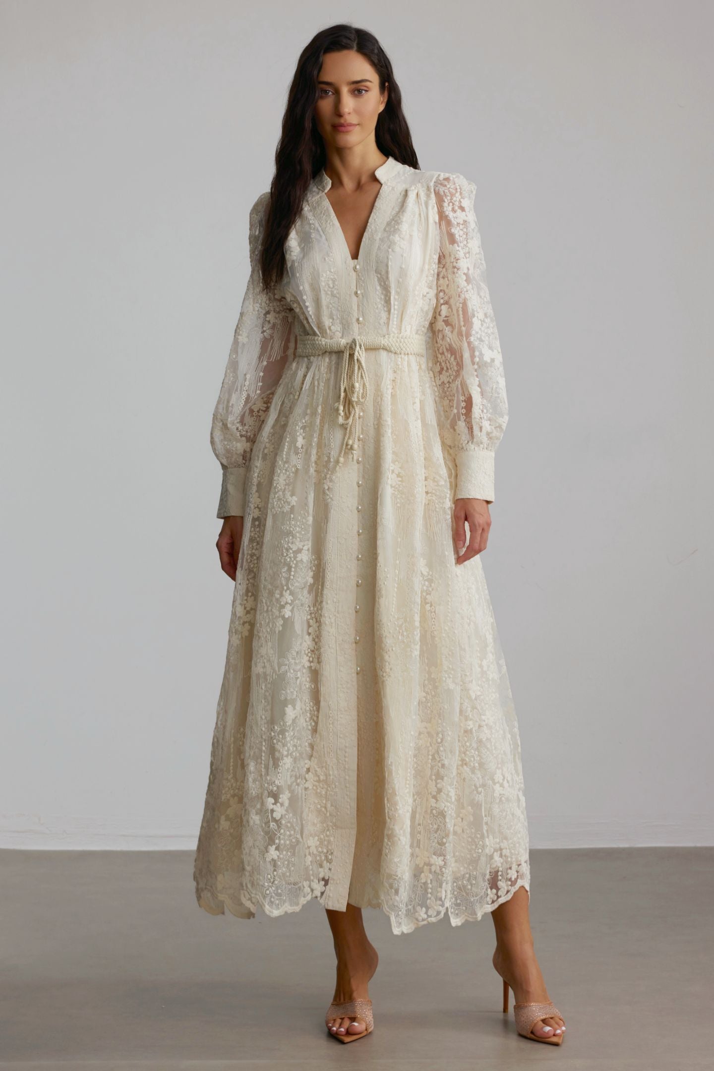 Modern Vintage Sakura Embroidered Lace Midi Dress