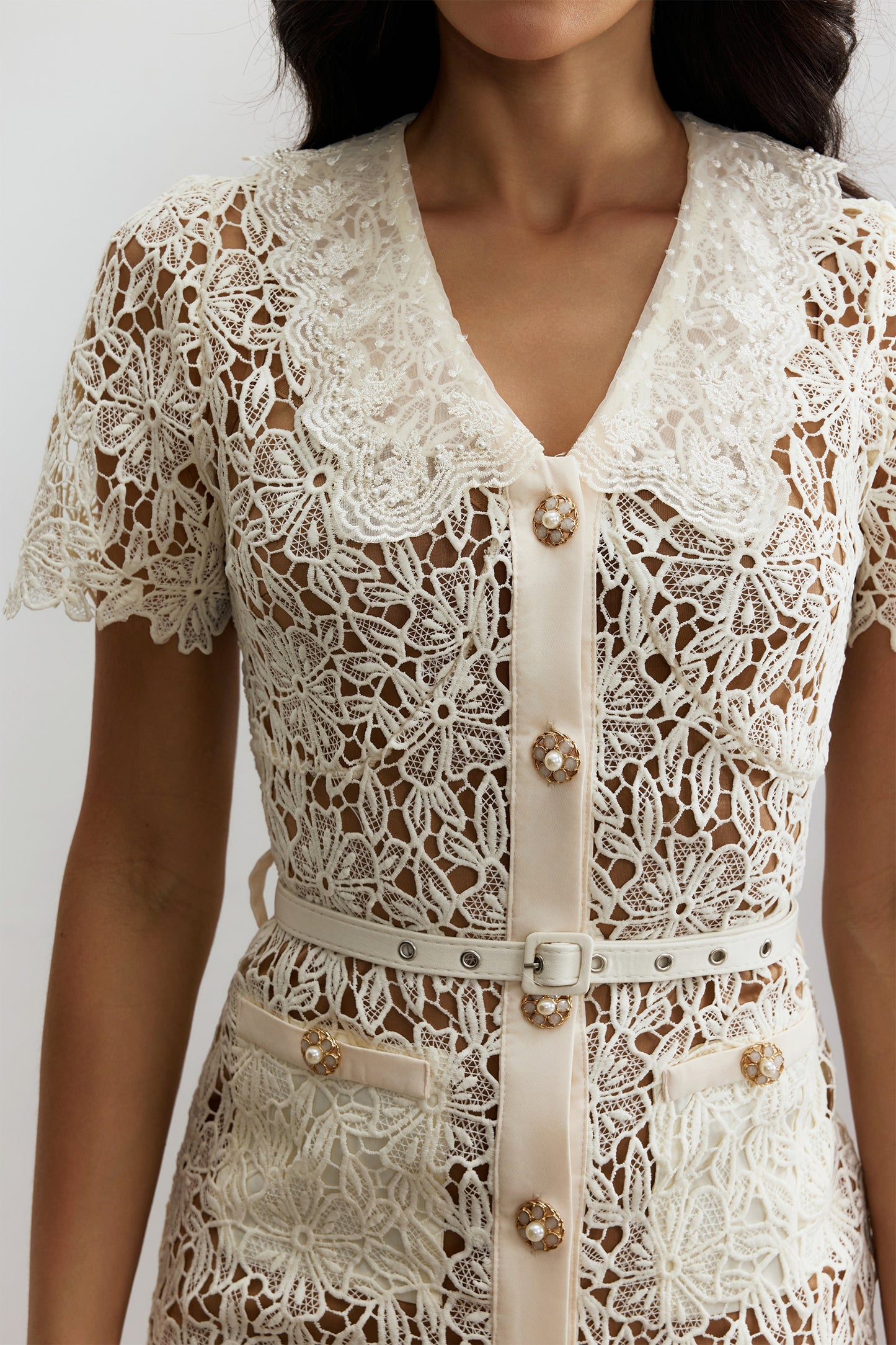 Trendy V-Neck Embroidered Lace Midi Dress