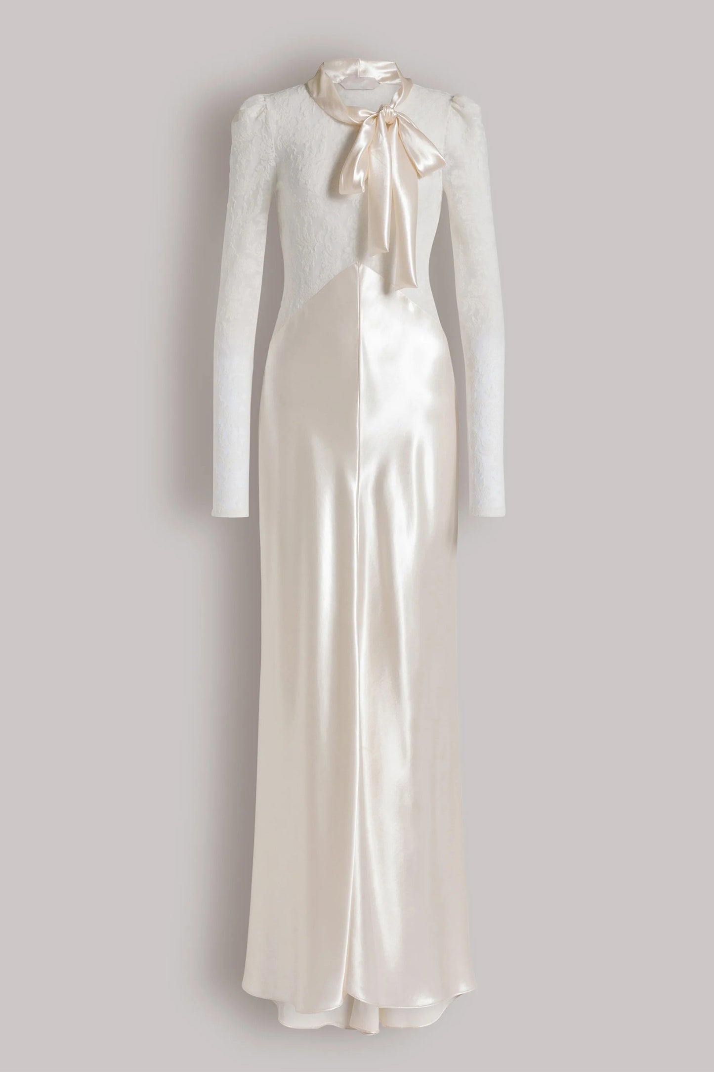 Elegant White Bow Neck Lace Maxi Dress