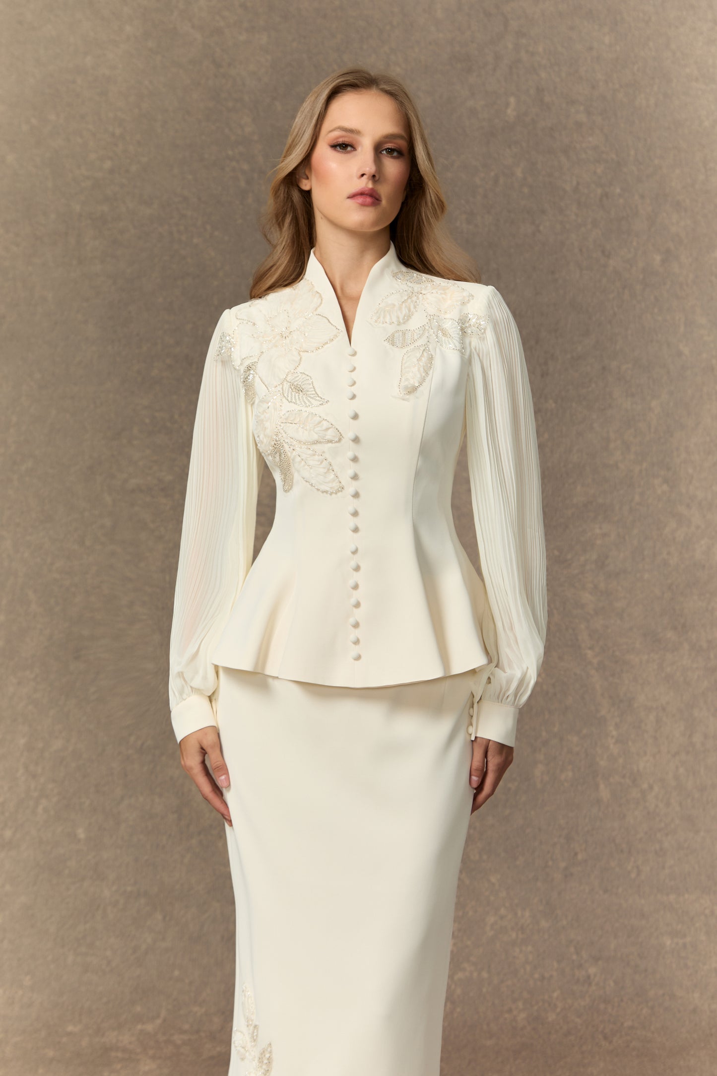 Classy White Floral Embroidered Skirt Set