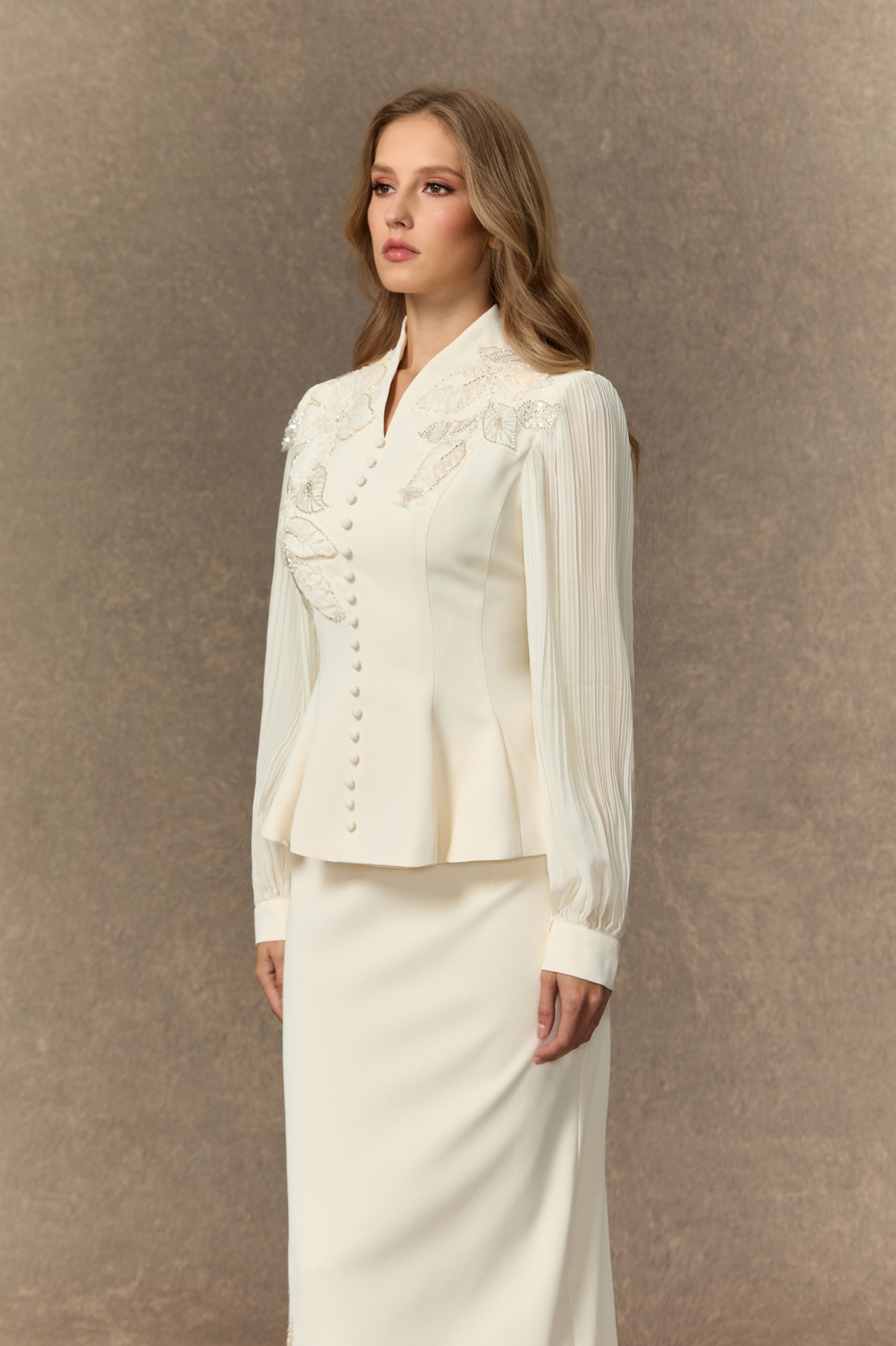 Classy White Floral Embroidered Skirt Set