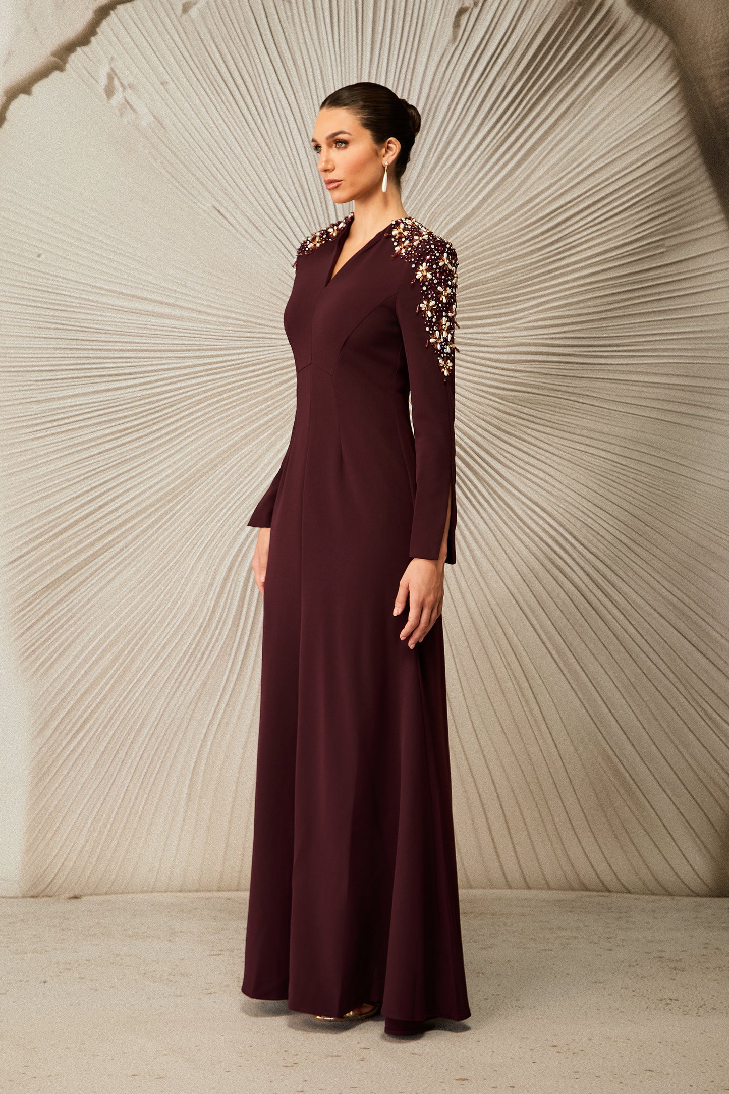 Embellished V-Neck Maxi Dress with Crystal Accents