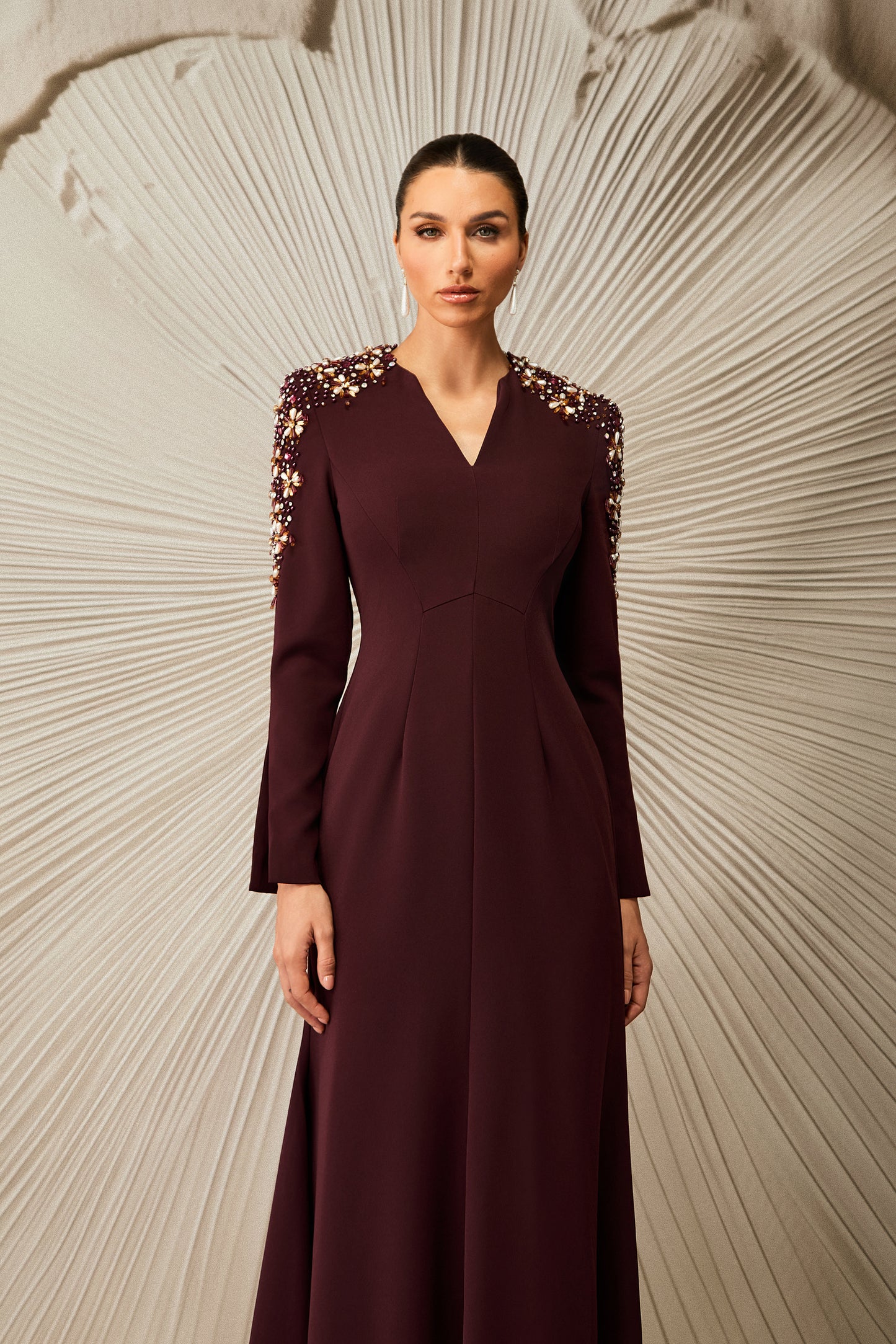 Embellished V-Neck Maxi Dress with Crystal Accents