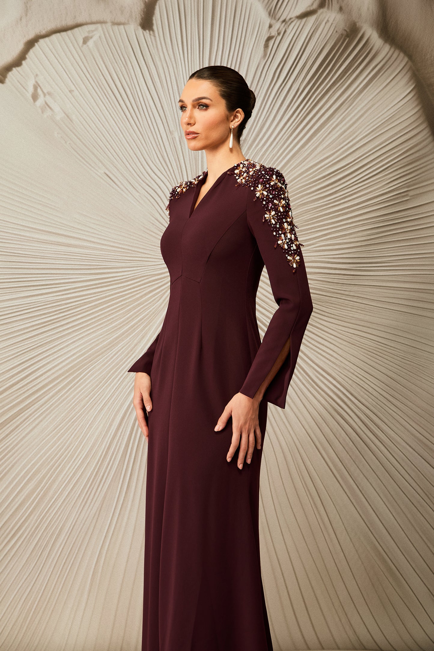 Embellished V-Neck Maxi Dress with Crystal Accents