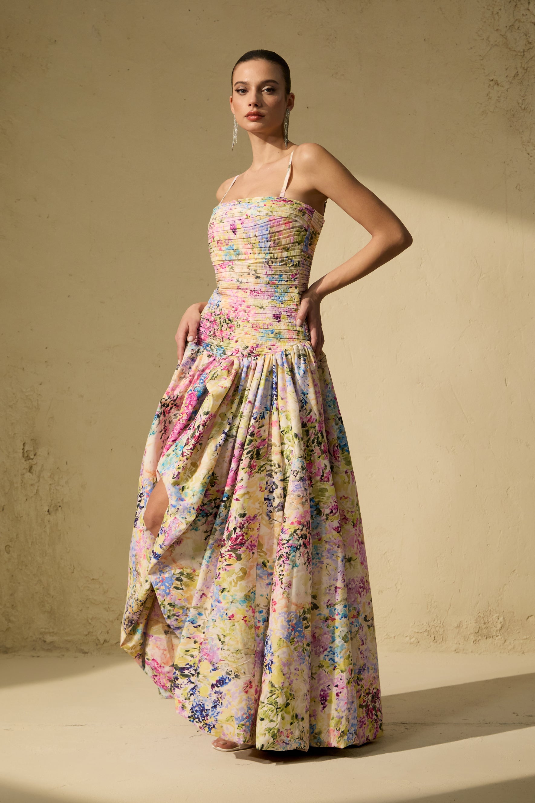 Floral Print Bubble Hem Maxi Dress