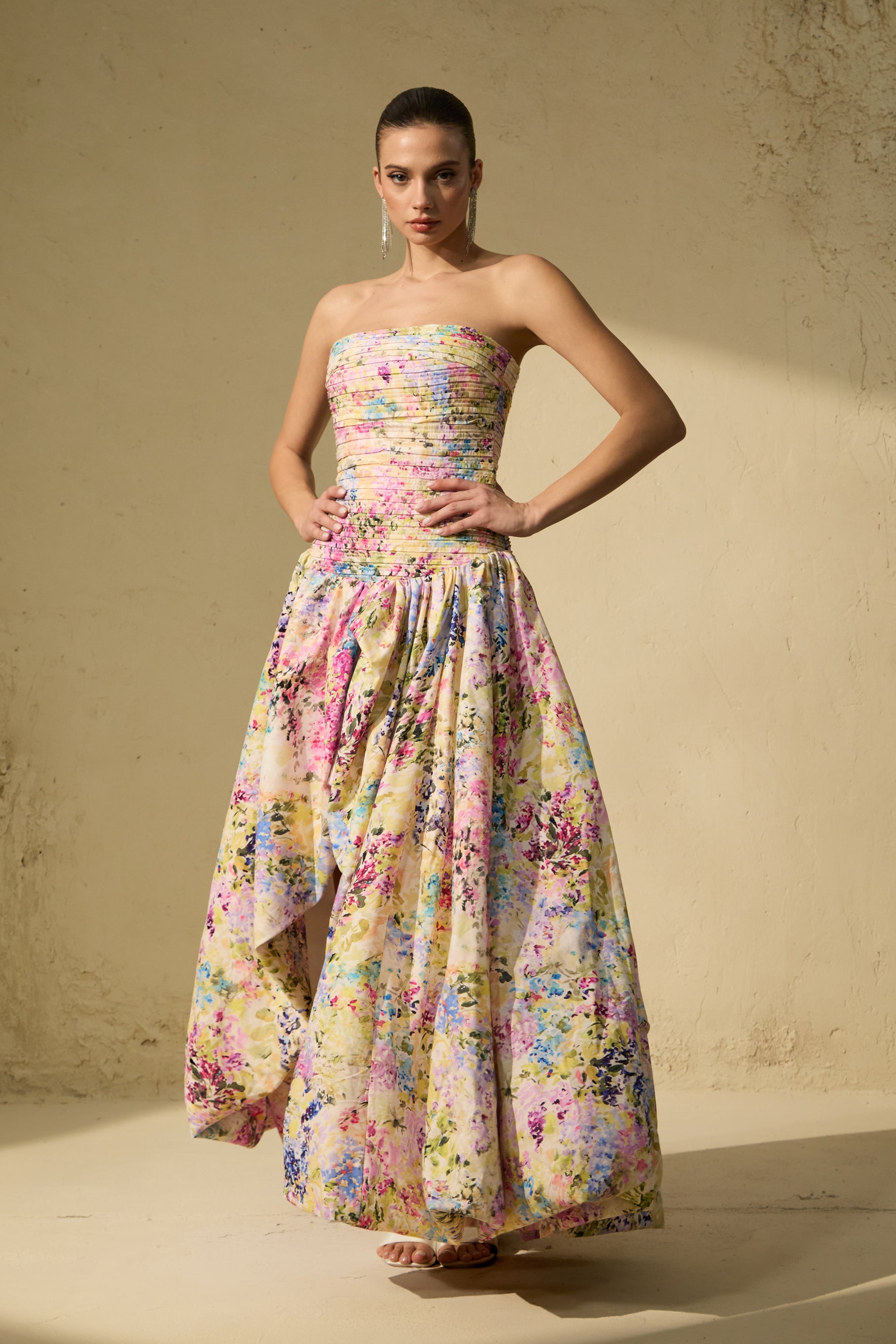 Floral Print Bubble Hem Maxi Dress