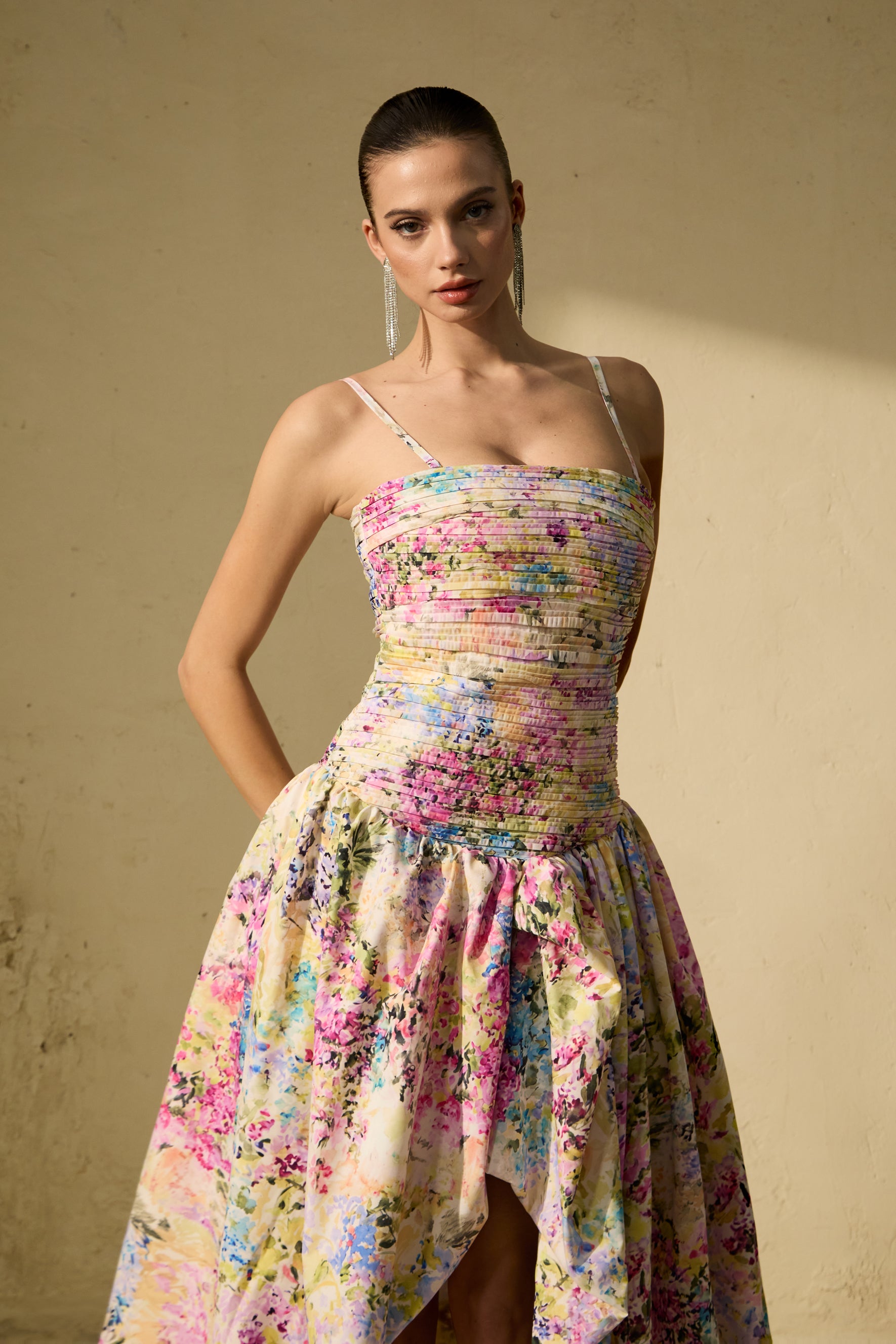 Floral Print Bubble Hem Maxi Dress