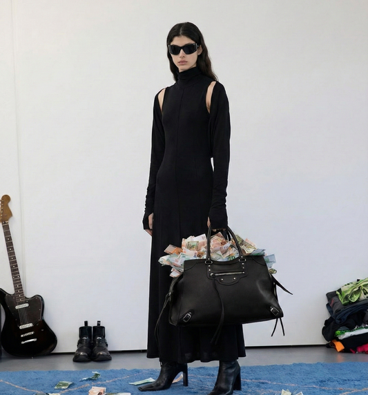 Knitted Long Dress - Slim Fit Half High Collar