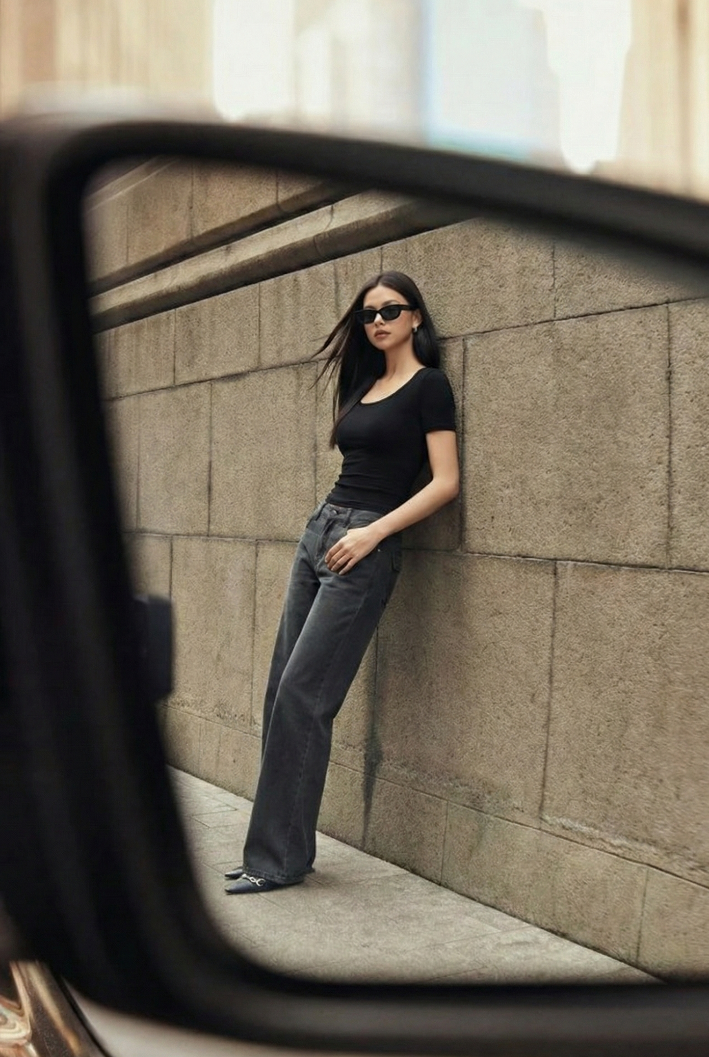 Denim Low Waist Jeans - Washed and Distressed Smoke Gray