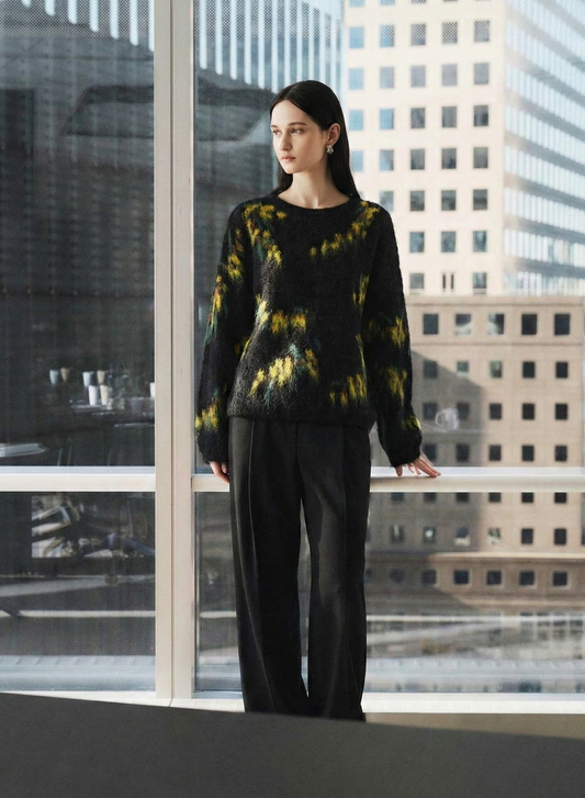 Wool Blend Vintage Gradient Sweater - Round Neck