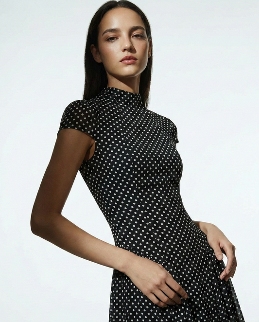 Cotton Silk Slip Dress - French Retro Polka Dot