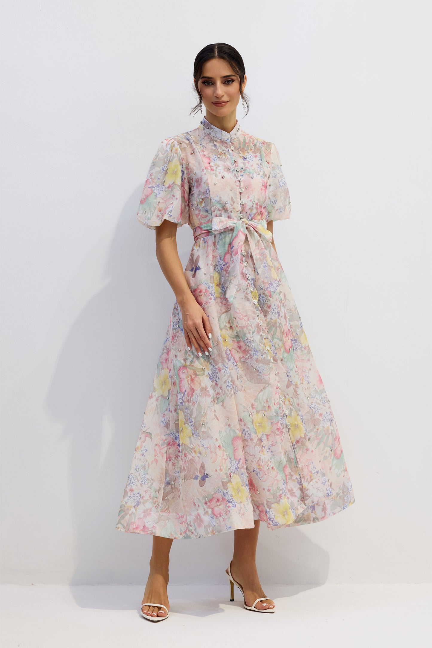 Graceful Floral Puff Sleeve Maxi Dress