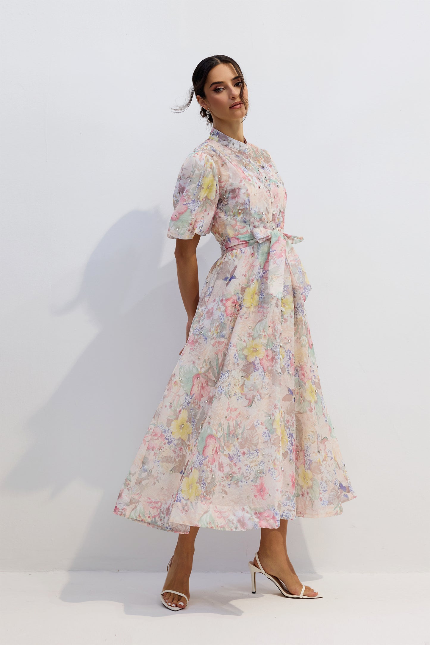 Graceful Floral Puff Sleeve Maxi Dress