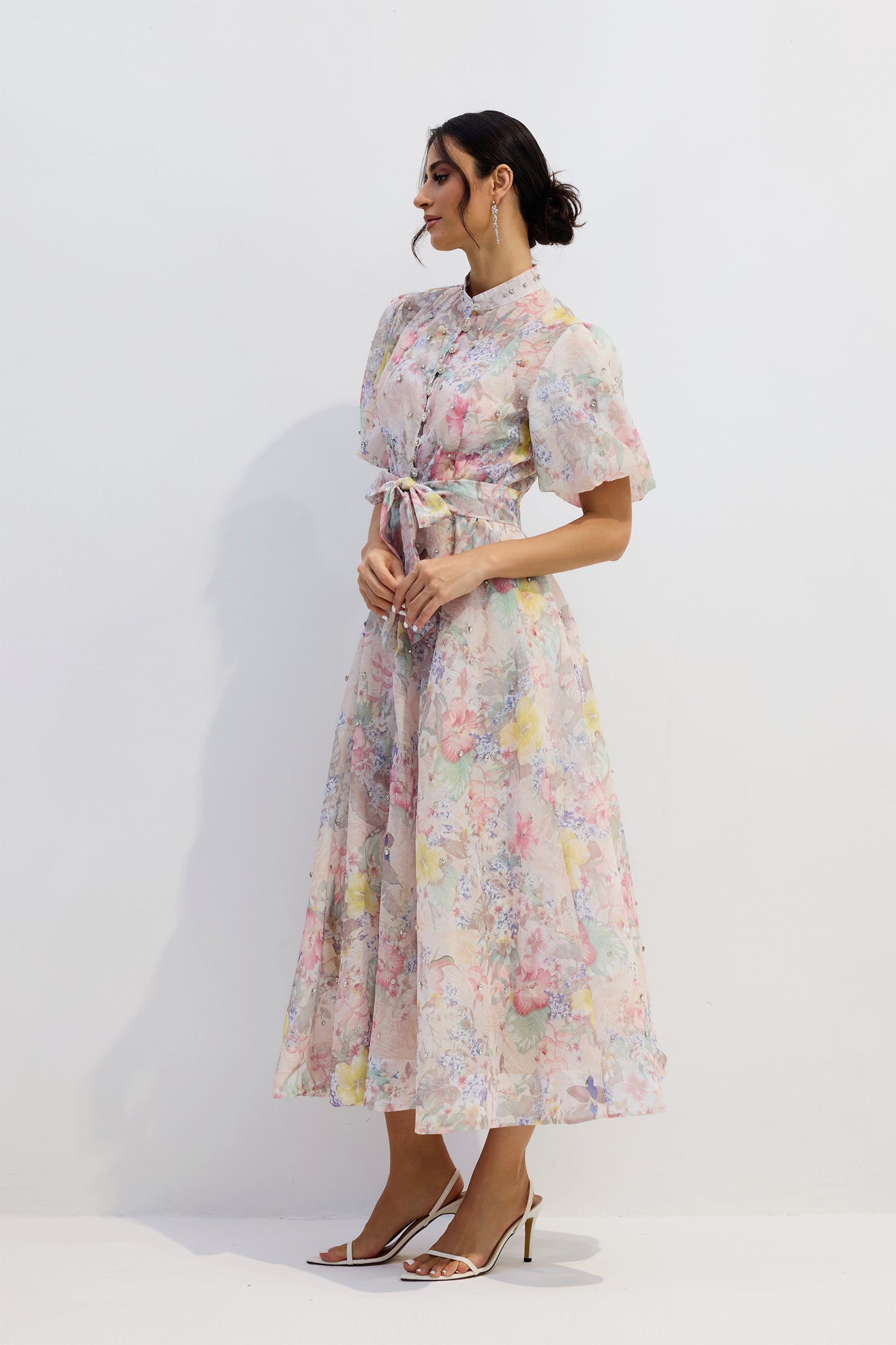 Graceful Floral Puff Sleeve Maxi Dress