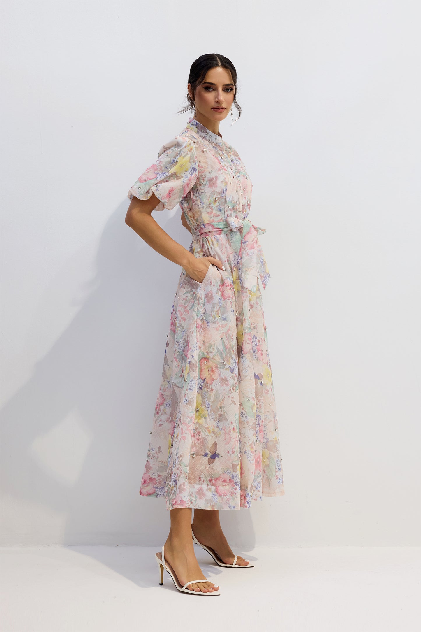 Graceful Floral Puff Sleeve Maxi Dress