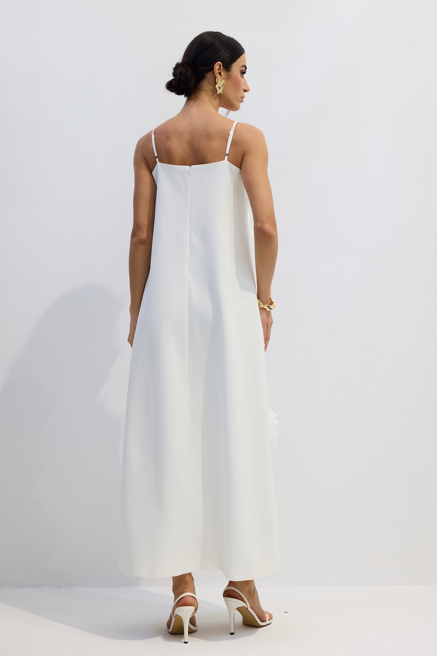 Rose Elegant Floral Applique Spaghetti Straps Maxi Dress