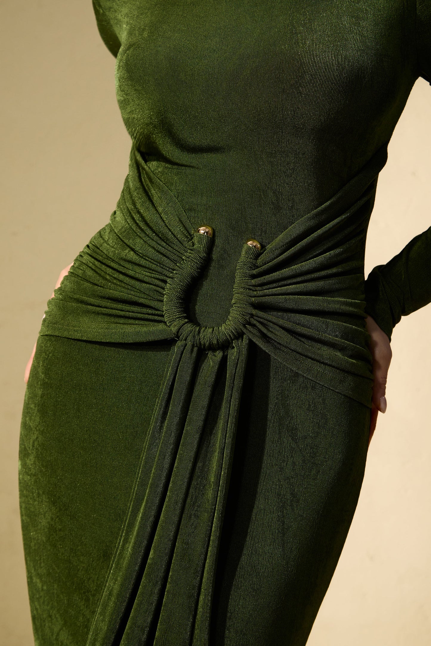 Opal Deep Green Draped Waist Maxi Dress