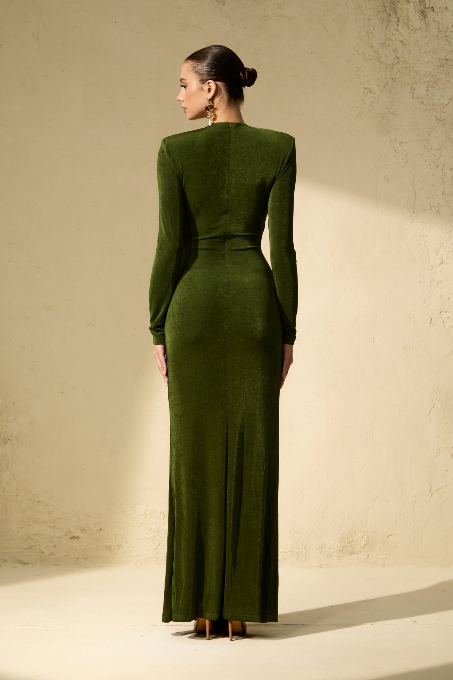 Opal Deep Green Draped Waist Maxi Dress