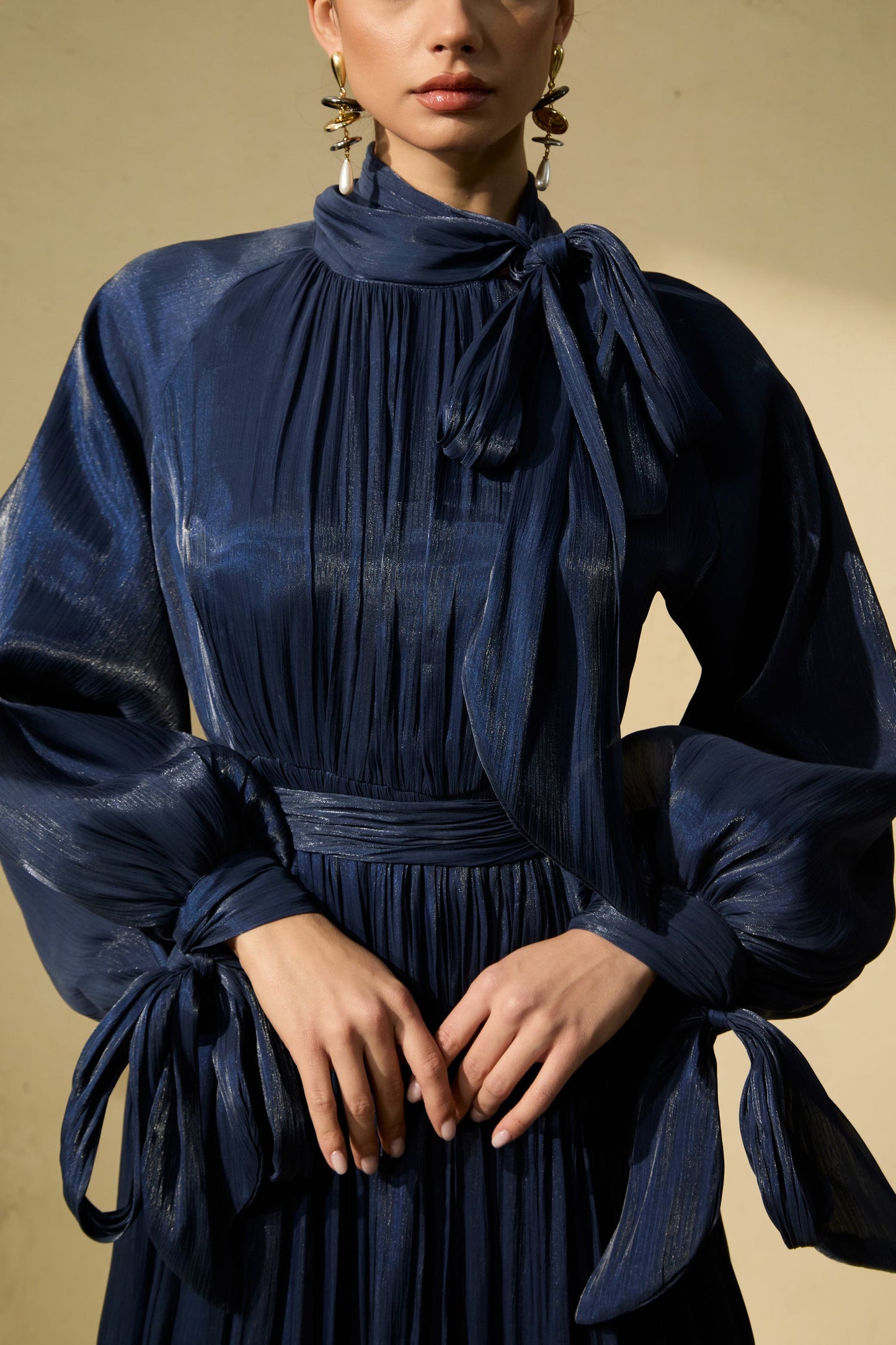 Heidi Blue Pleated Ruffle Hem Maxi Dress with Presence