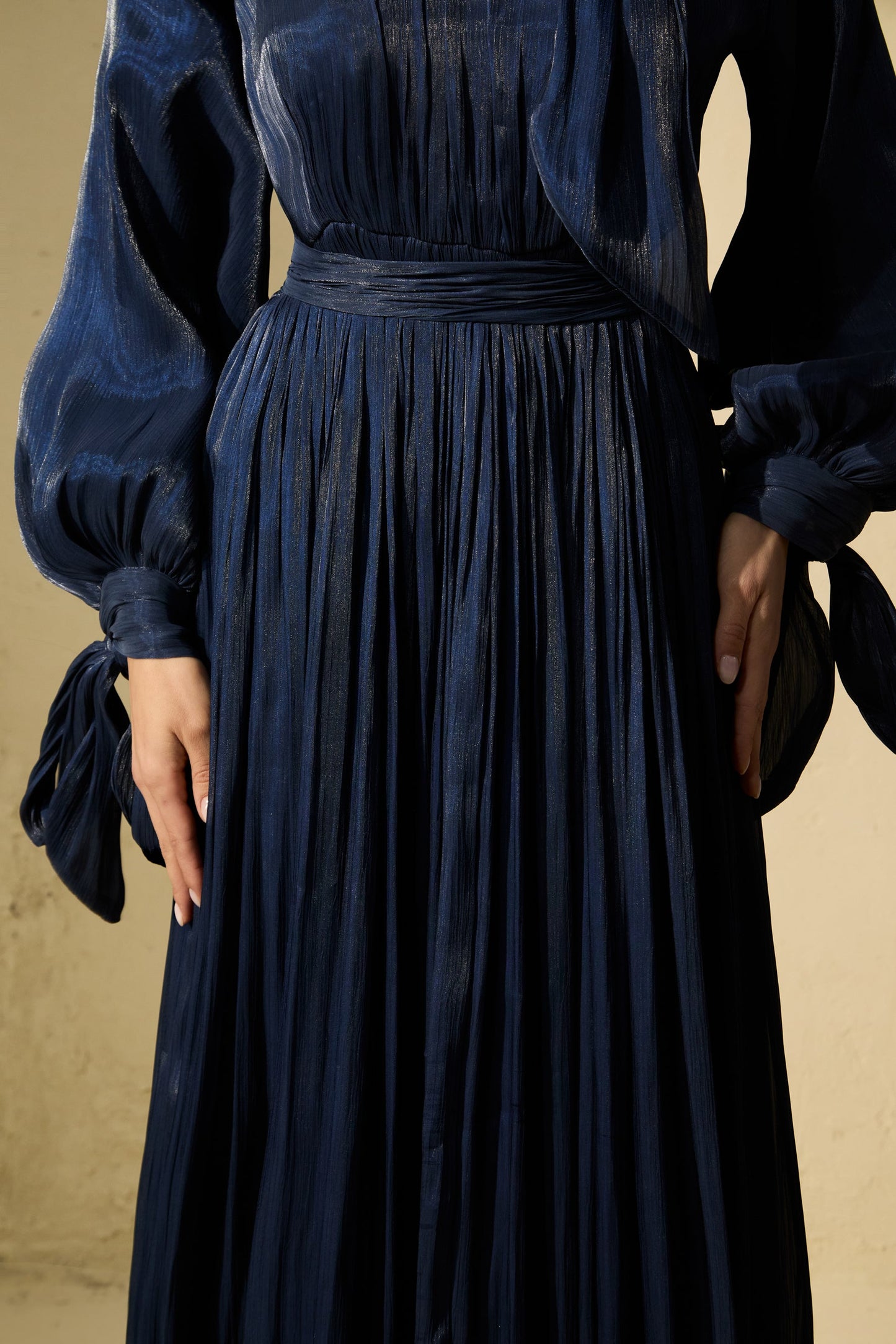 Heidi Blue Pleated Ruffle Hem Maxi Dress with Presence