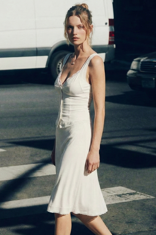 Viscose Lace Camisole and Knitted Fishtail Skirt Two-Piece Set