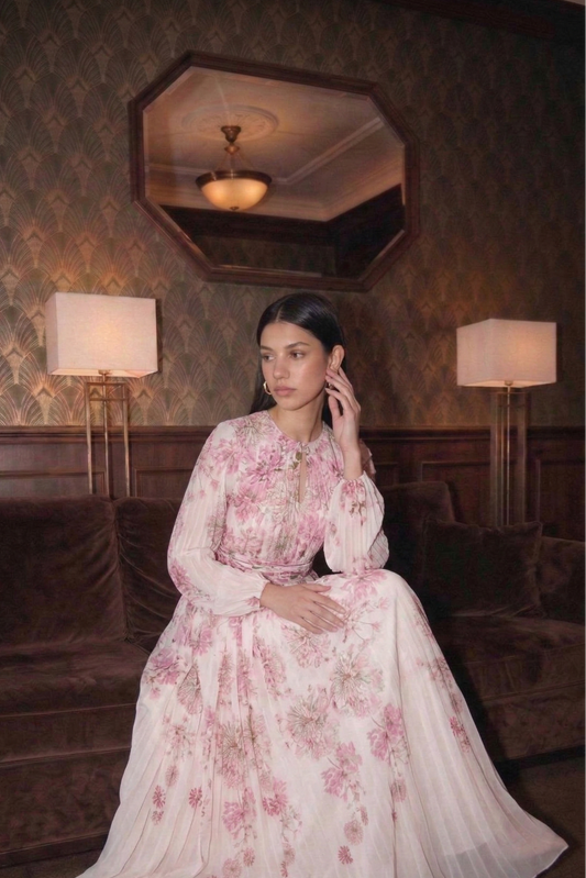 Viscose Floral Long Dress with Tie Waist